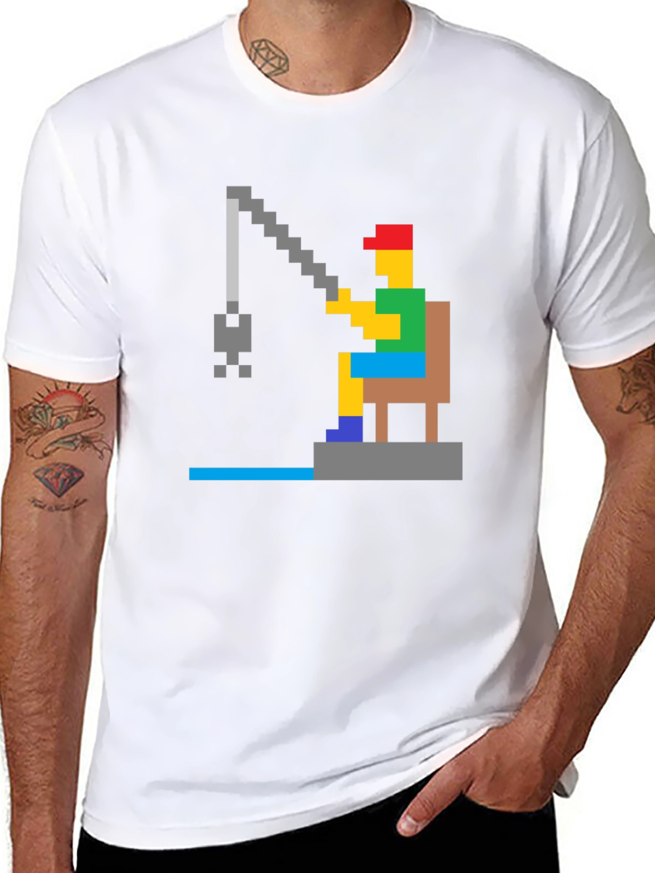 Pixelated Fishing T-Shirt - Retro Gamer Style