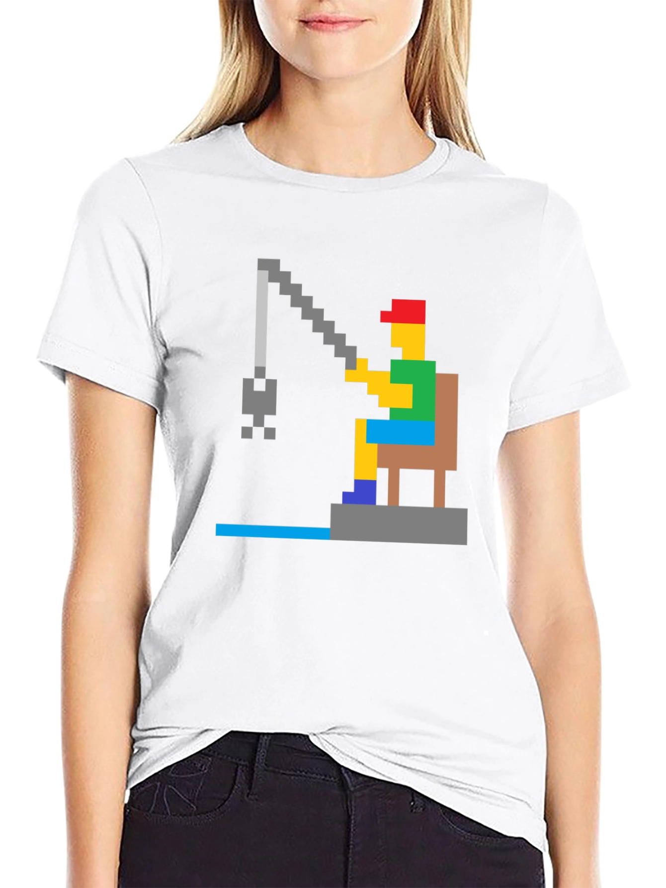Pixelated Fishing T-Shirt - Retro Gamer Style