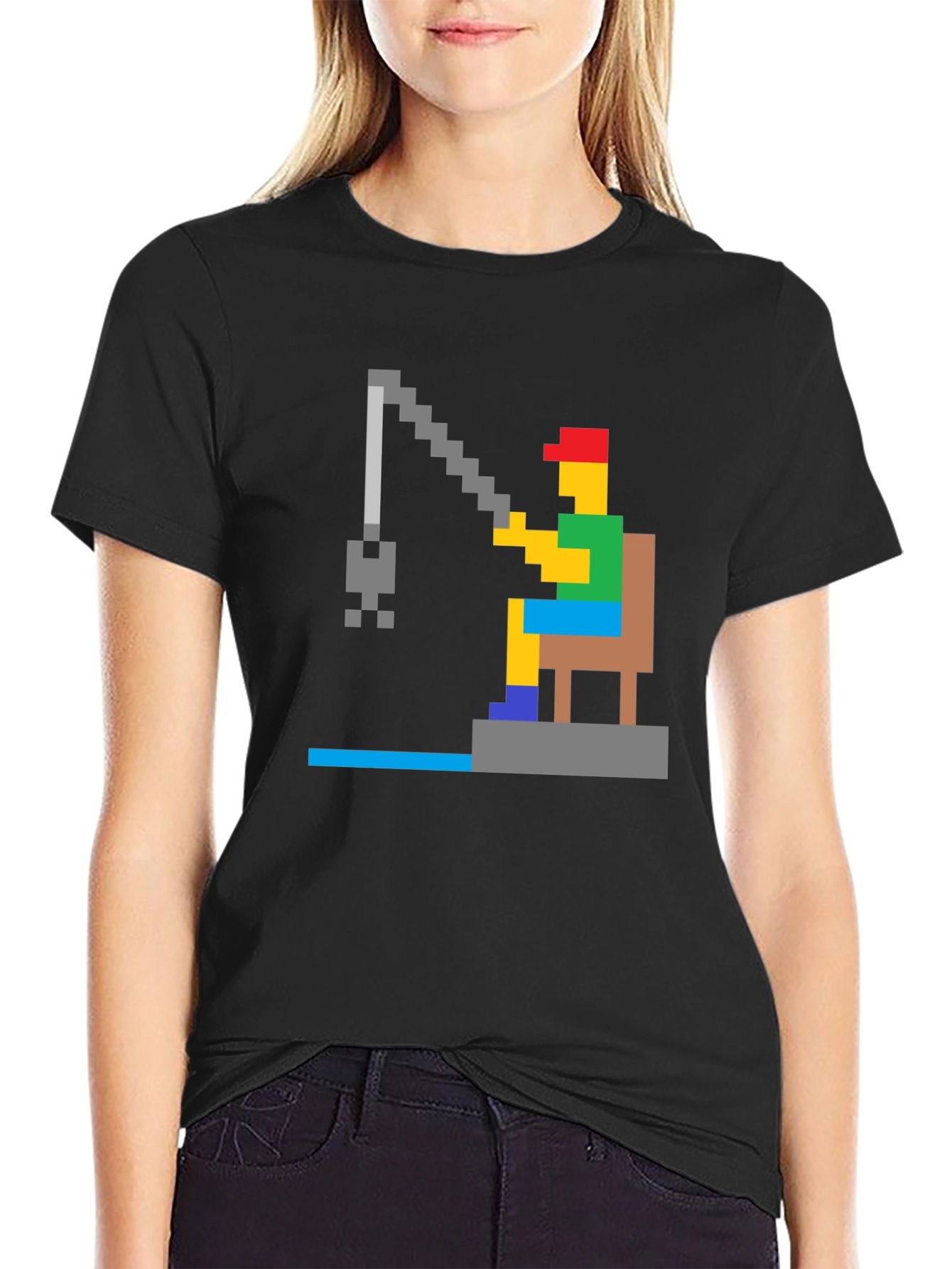 Pixelated Fishing T-Shirt - Retro Gamer Style