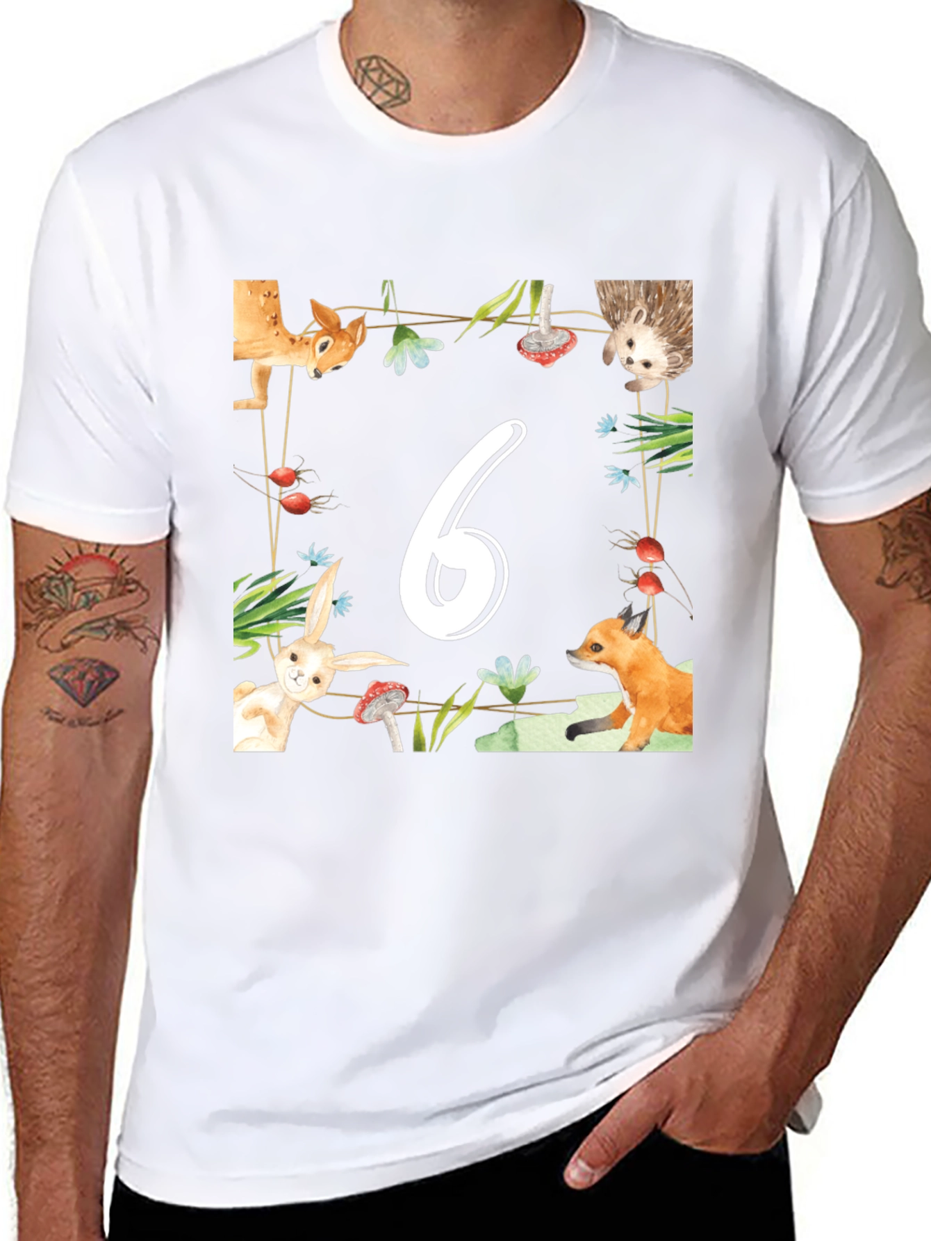 Birthday Number Six Forest Animal T-Shirt