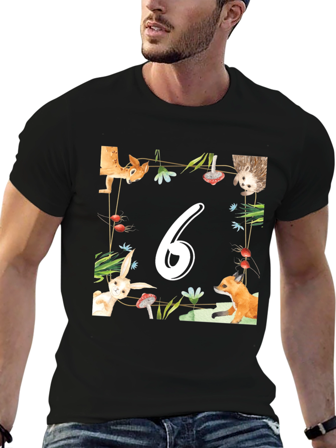 Birthday Number Six Forest Animal T-Shirt