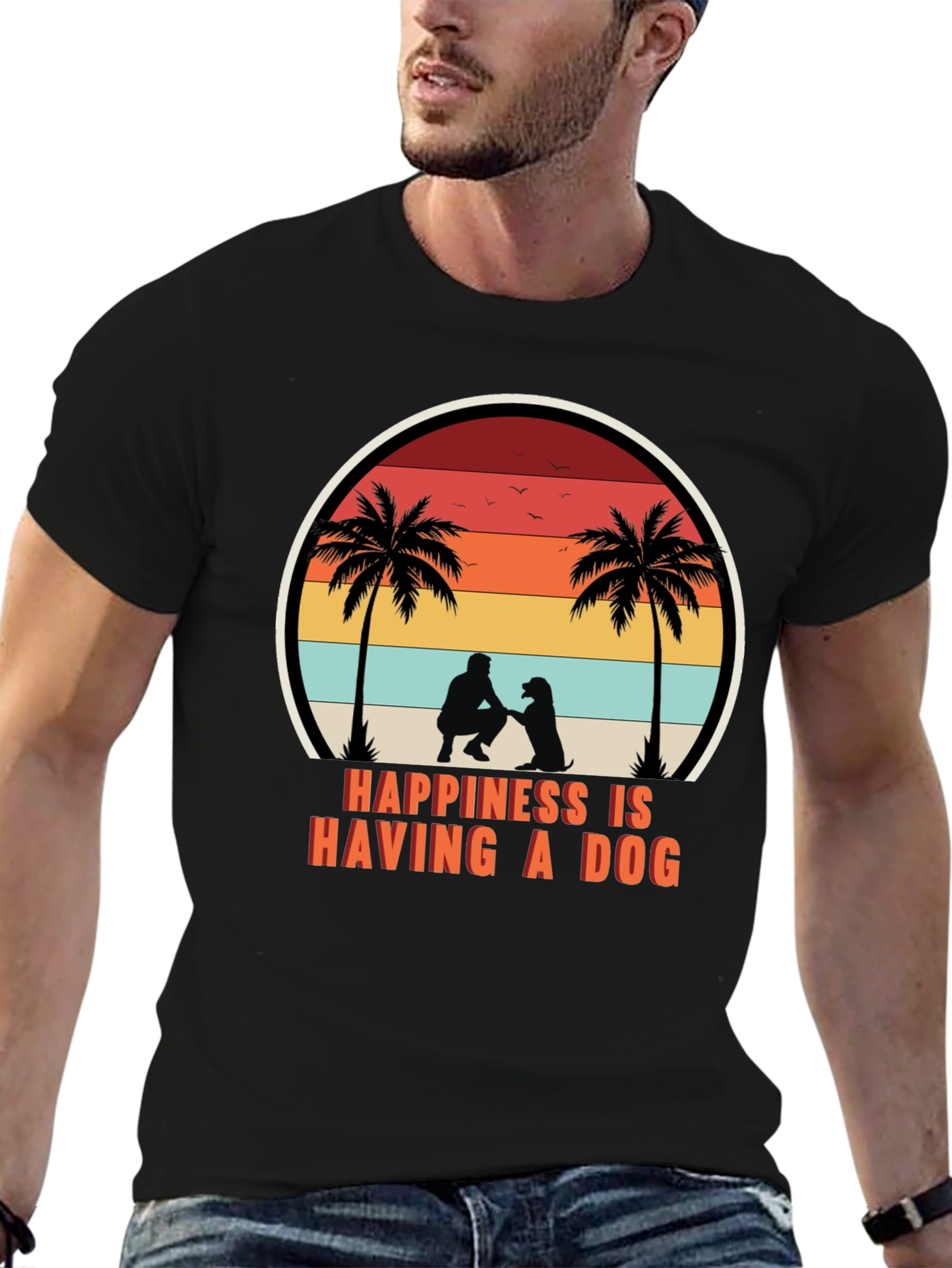 Happiness is Having a Dog T-Shirt Retro Graphic Tee
