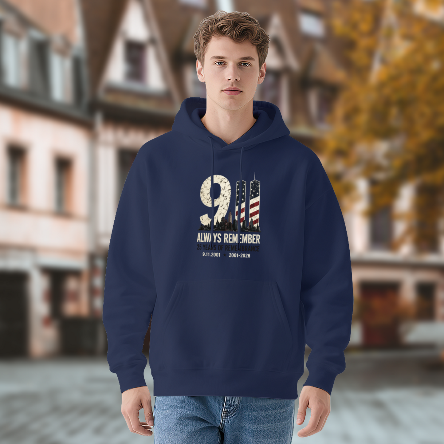 Always Remember 9/11 Vintage American Flag Twin Towers Hoodie