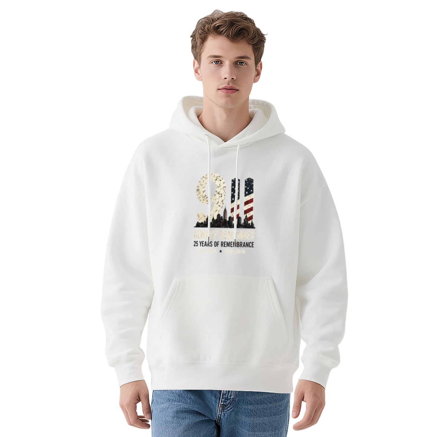 Always Remember 9/11 Vintage American Flag Twin Towers Hoodie