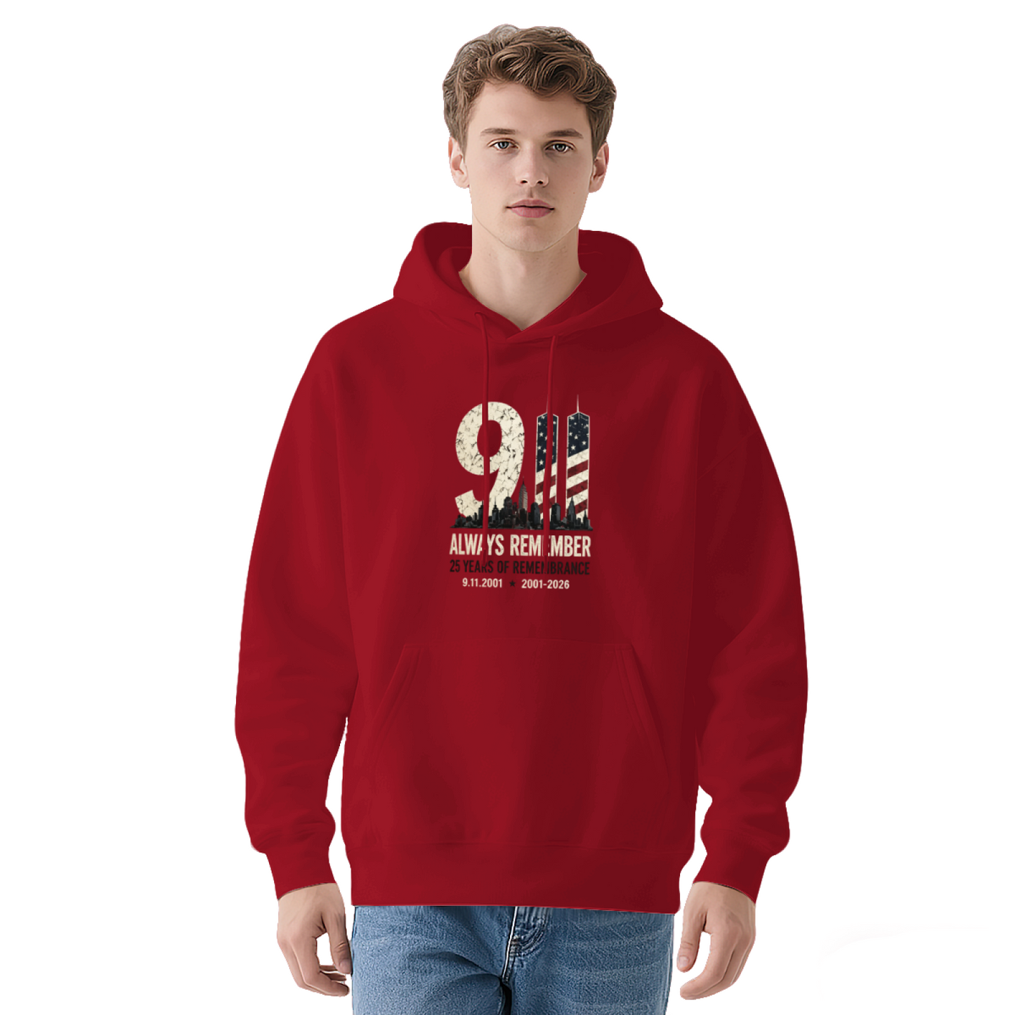 Always Remember 9/11 Vintage American Flag Twin Towers Hoodie