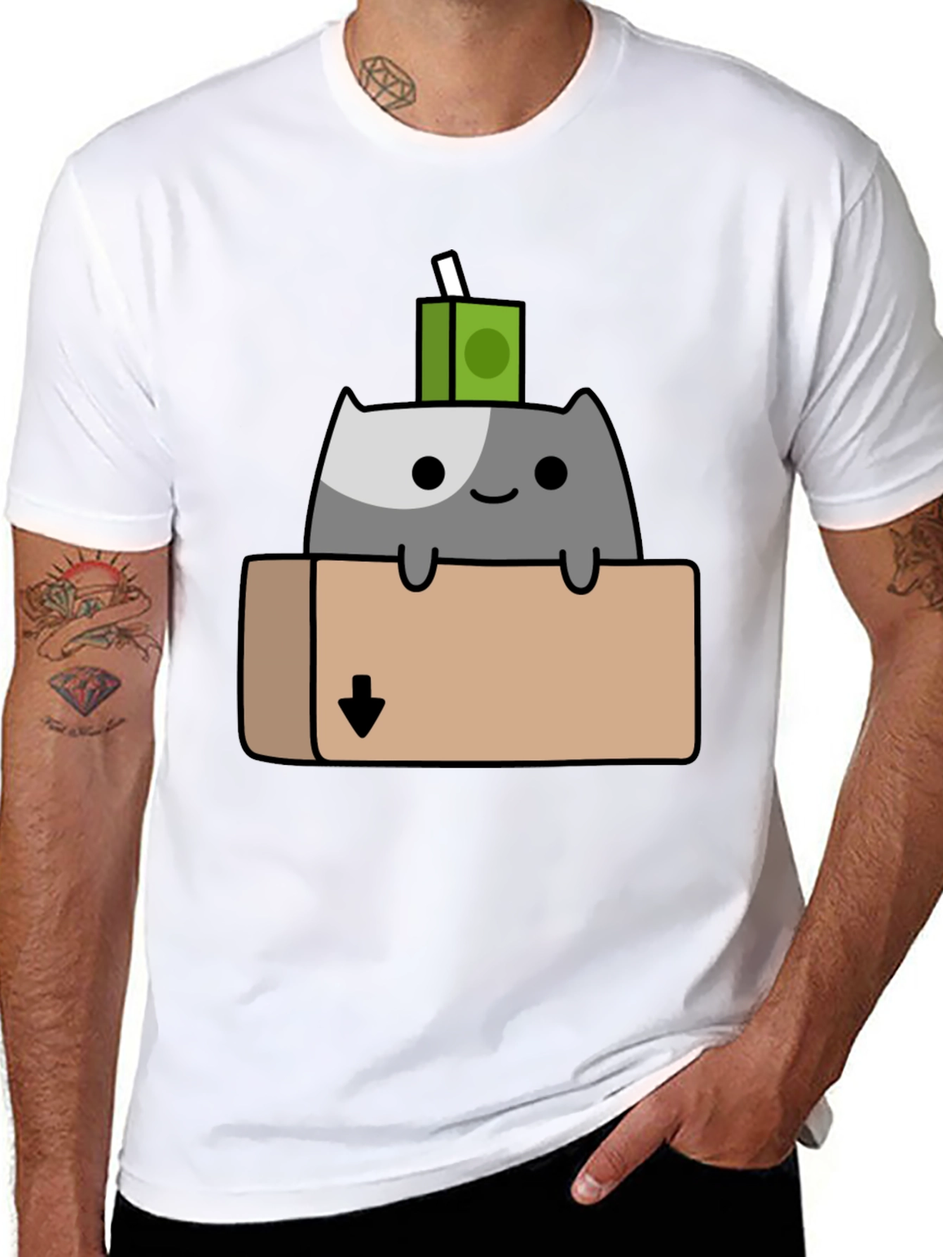 Cat in Box T-Shirt - Quirky Cartoon Design