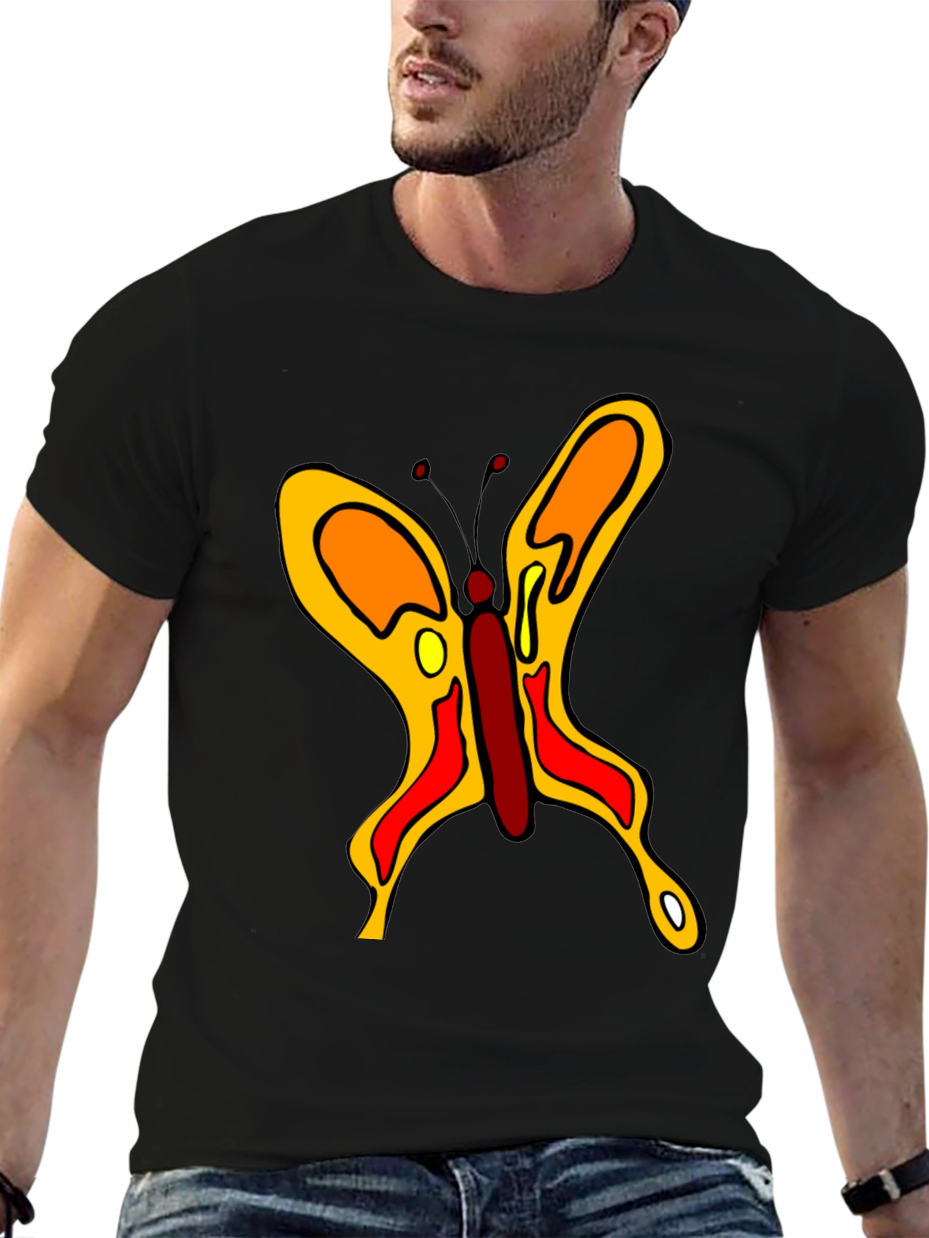 Butterfly Graphic Black Cotton Casual T-Shirt