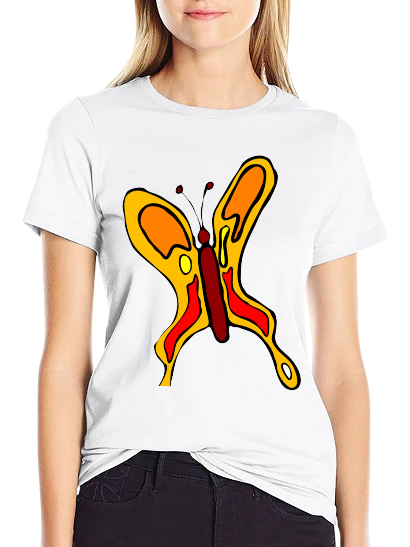 Butterfly Graphic Black Cotton Casual T-Shirt