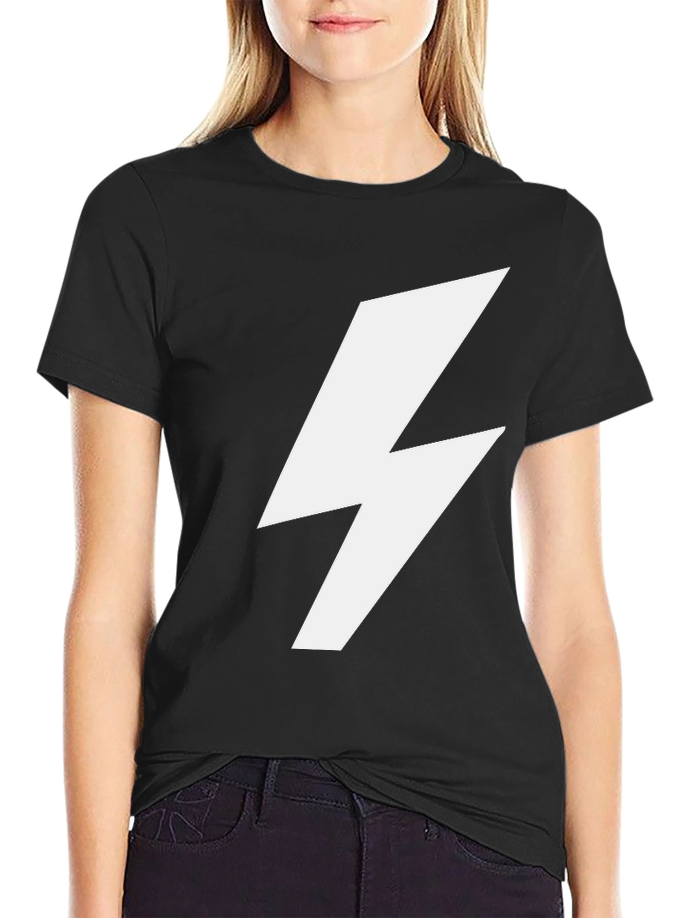 Black T-Shirt with White Lightning Bolt Graphic