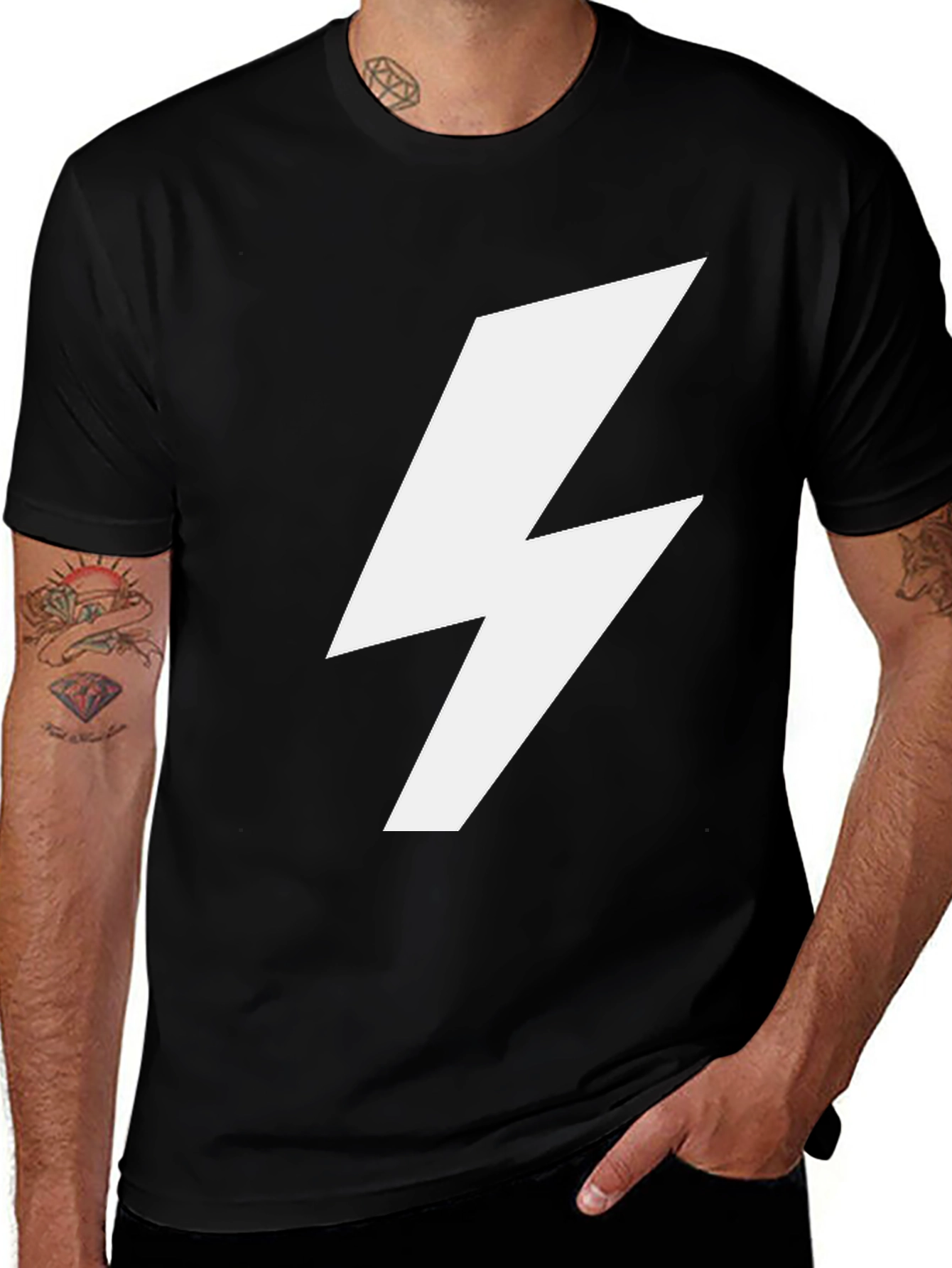 Black T-Shirt with White Lightning Bolt Graphic