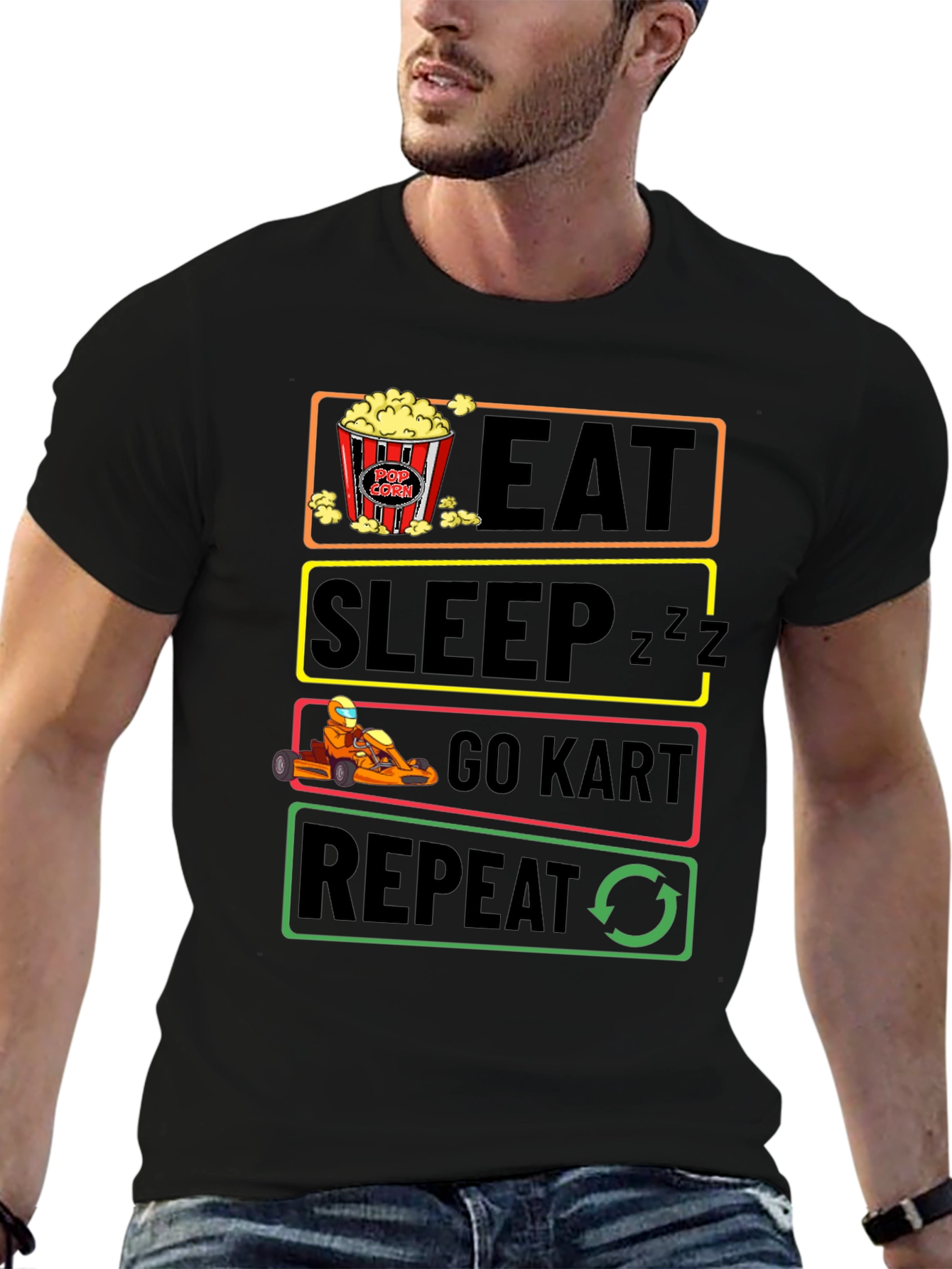 Eat Sleep Go Kart Repeat Black T-Shirt