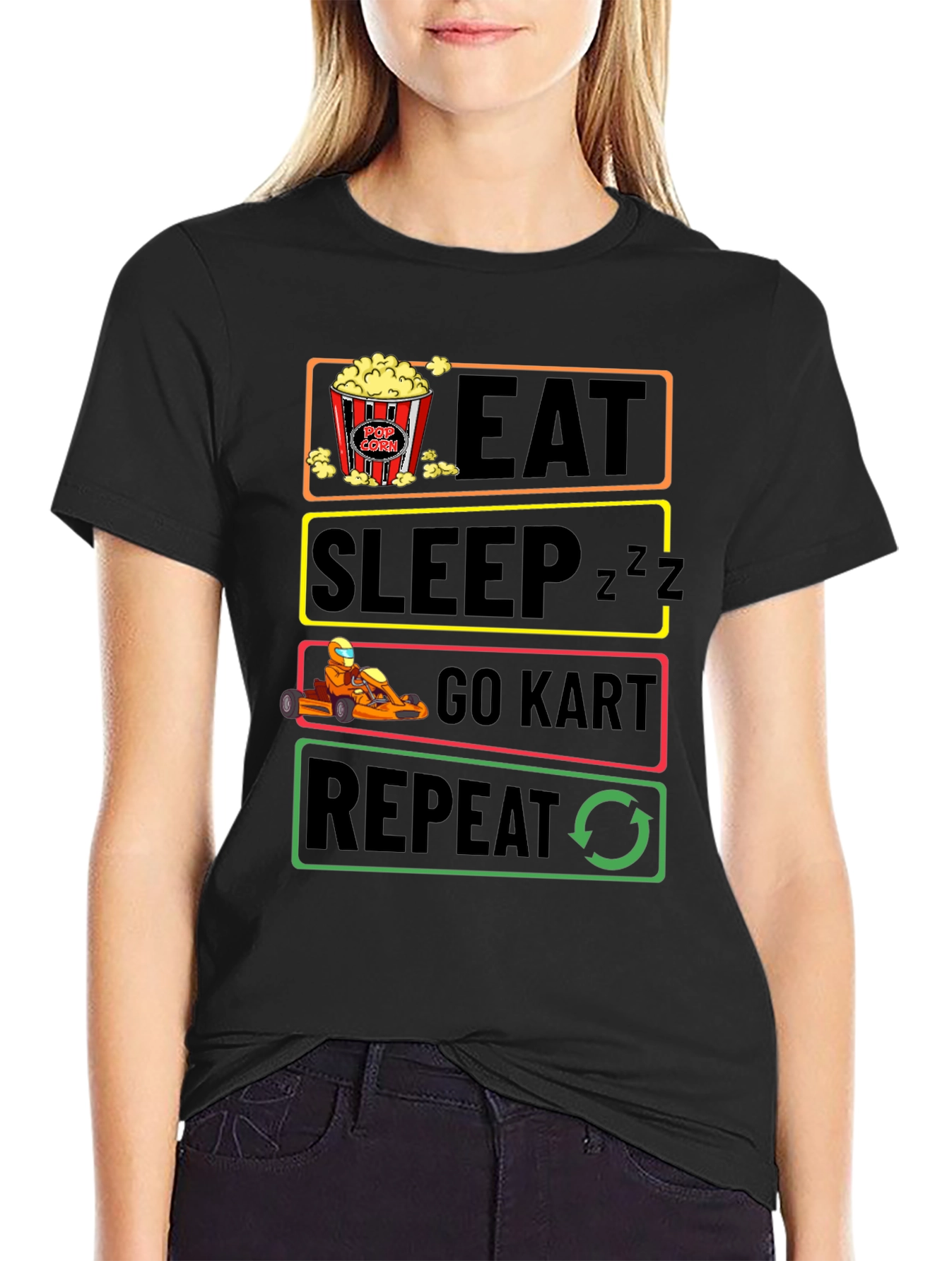 Eat Sleep Go Kart Repeat Black T-Shirt