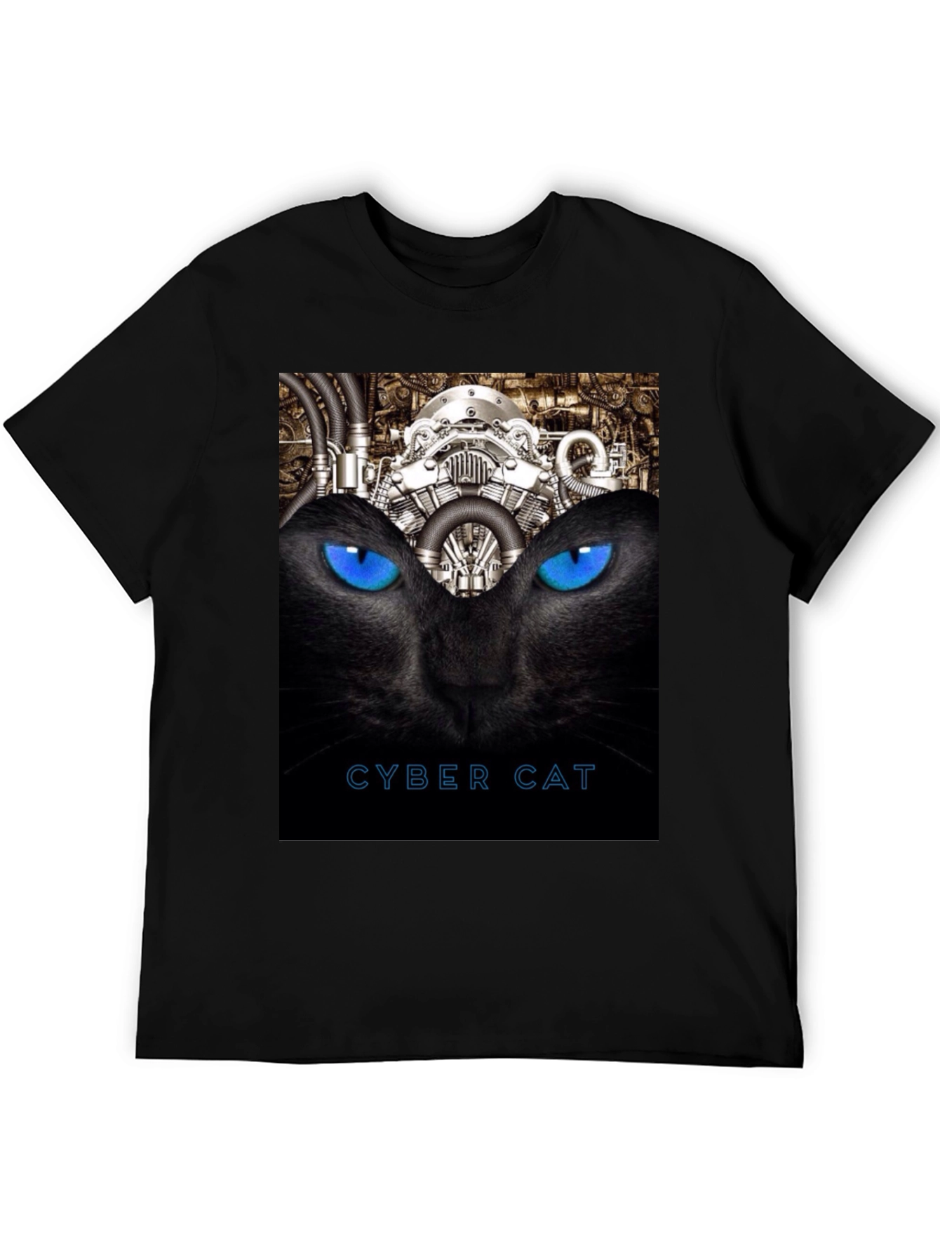 Cyber Cat Graphic T-Shirt - Black