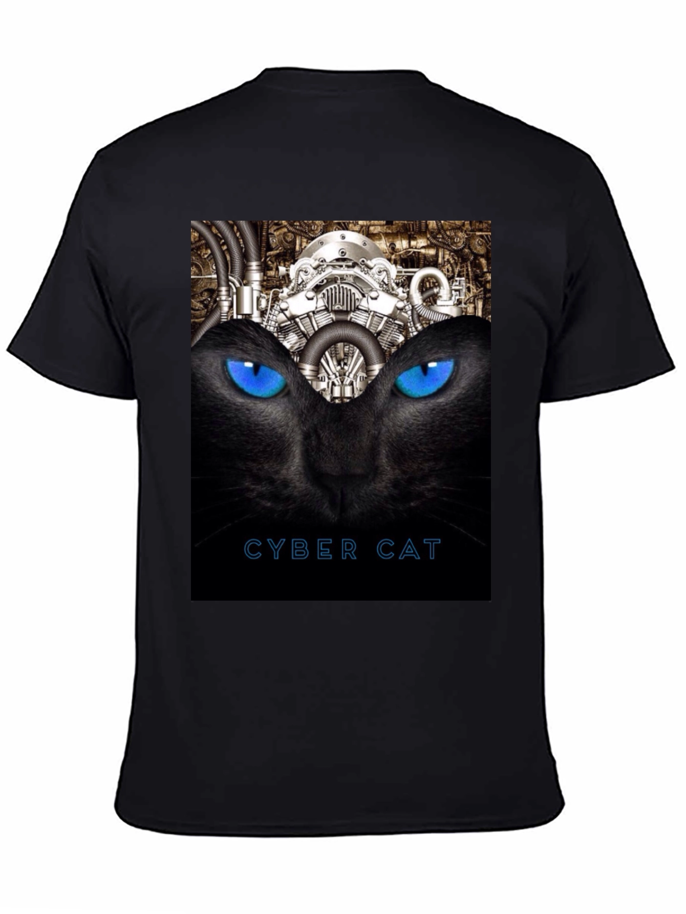 Cyber Cat Graphic T-Shirt - Black