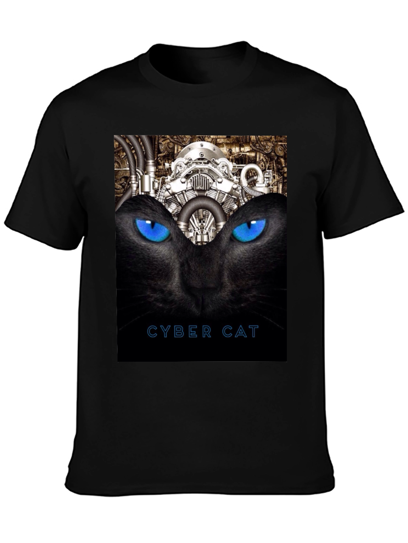 Cyber Cat Graphic T-Shirt - Black
