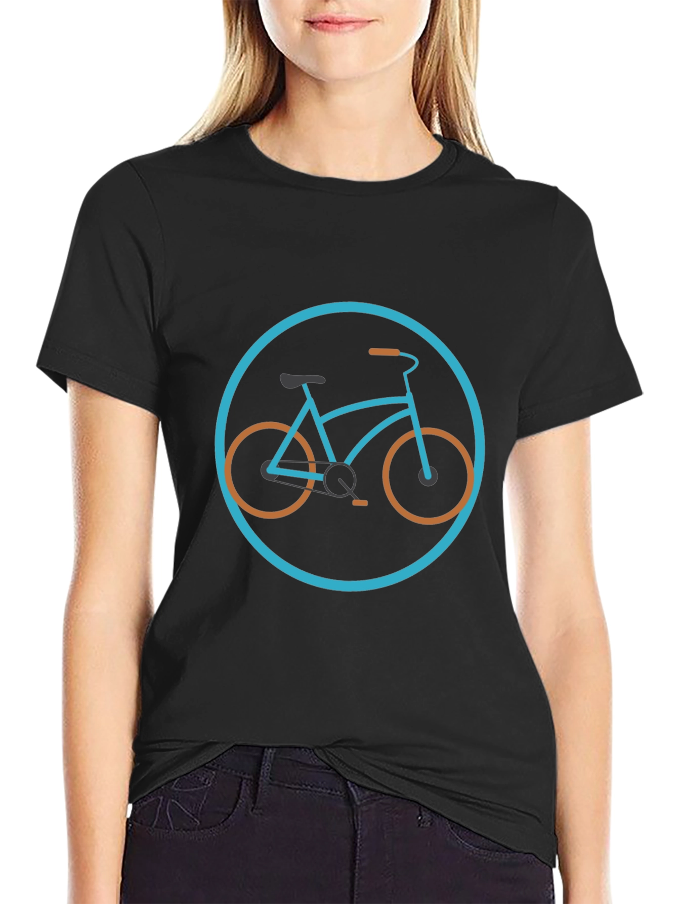 Stylish Bicycle Graphic Tee - Black Cotton Blend