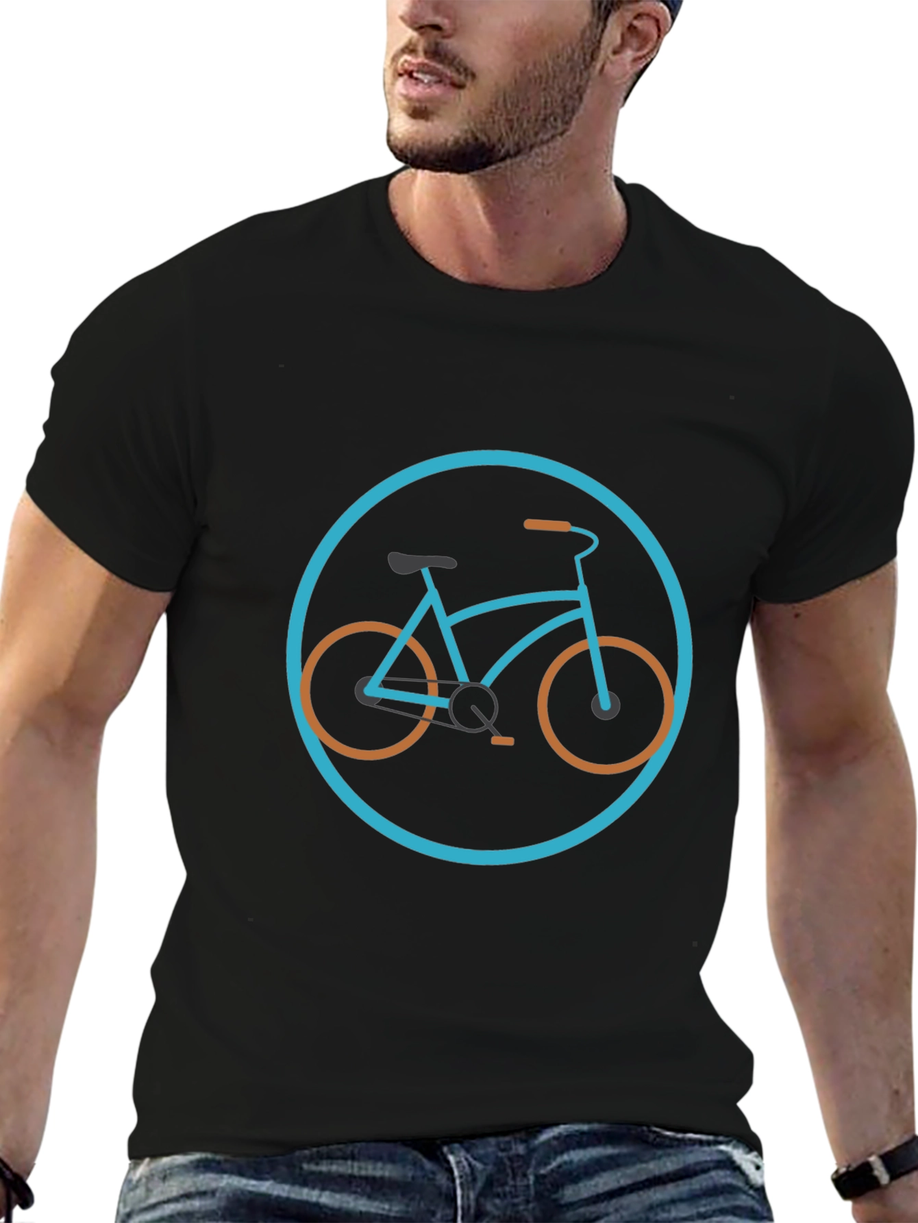 Stylish Bicycle Graphic Tee - Black Cotton Blend