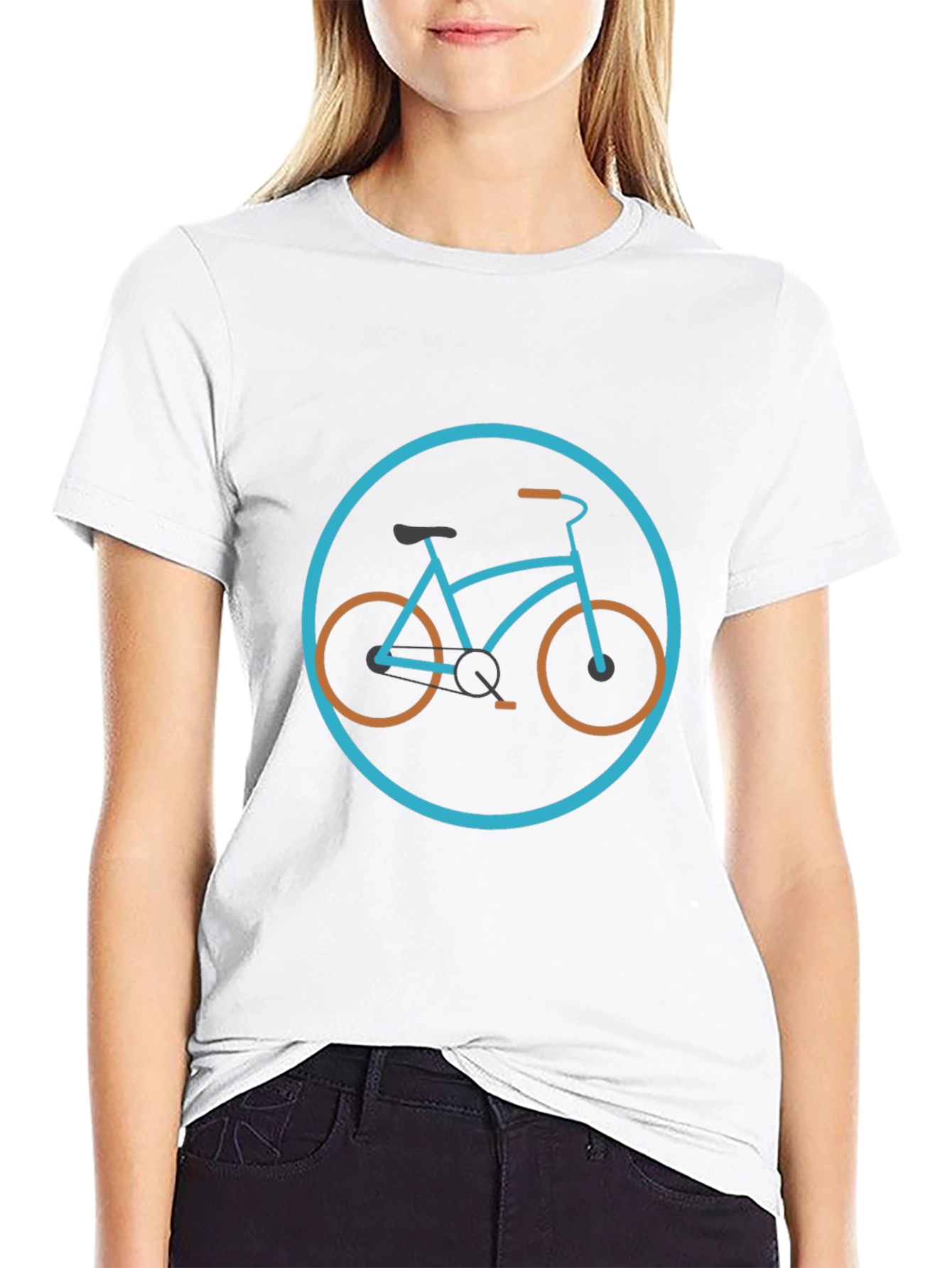 Stylish Bicycle Graphic Tee - Black Cotton Blend