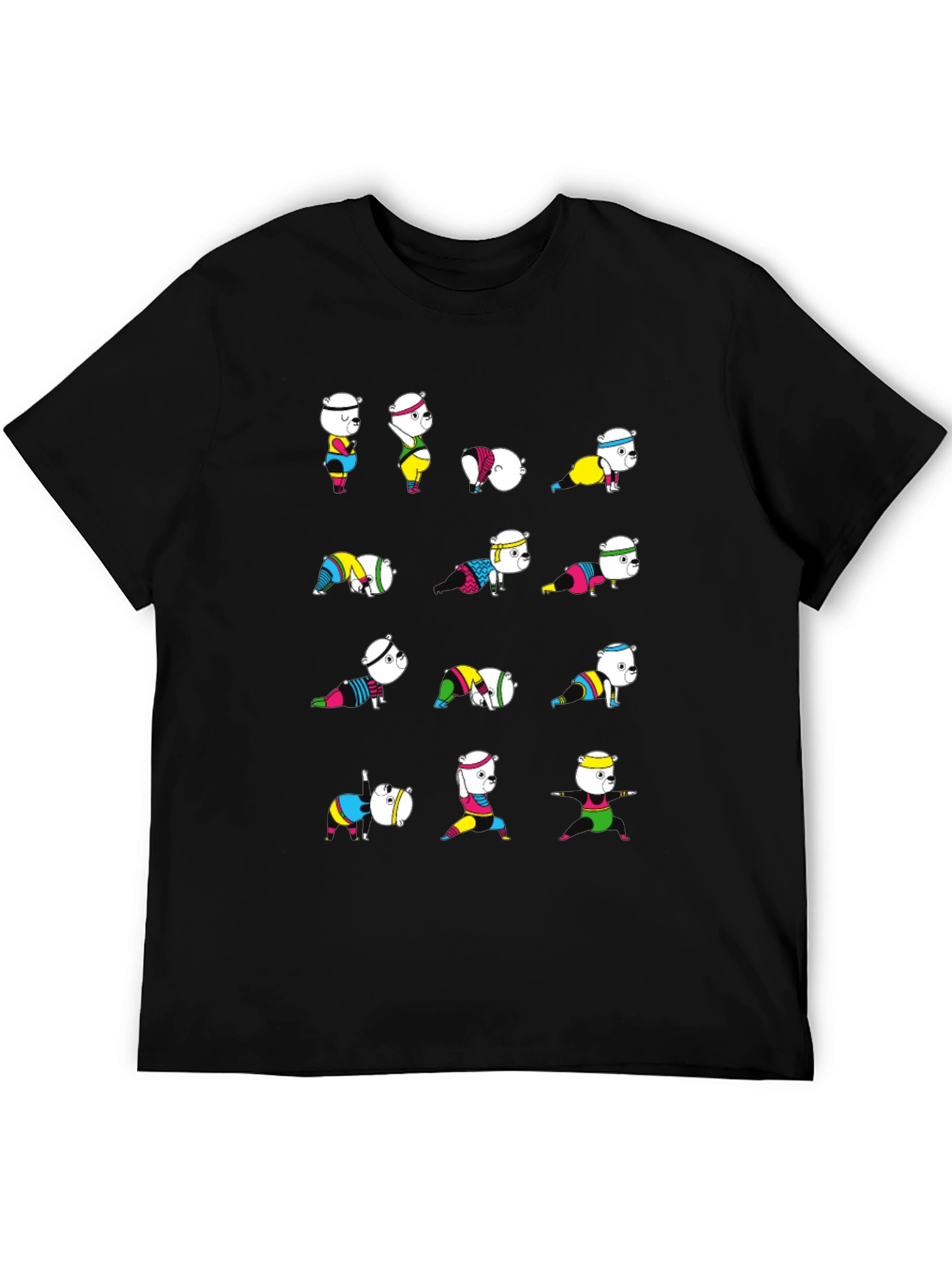 Yoga Bear Graphic Tee - Black Cotton Comfort