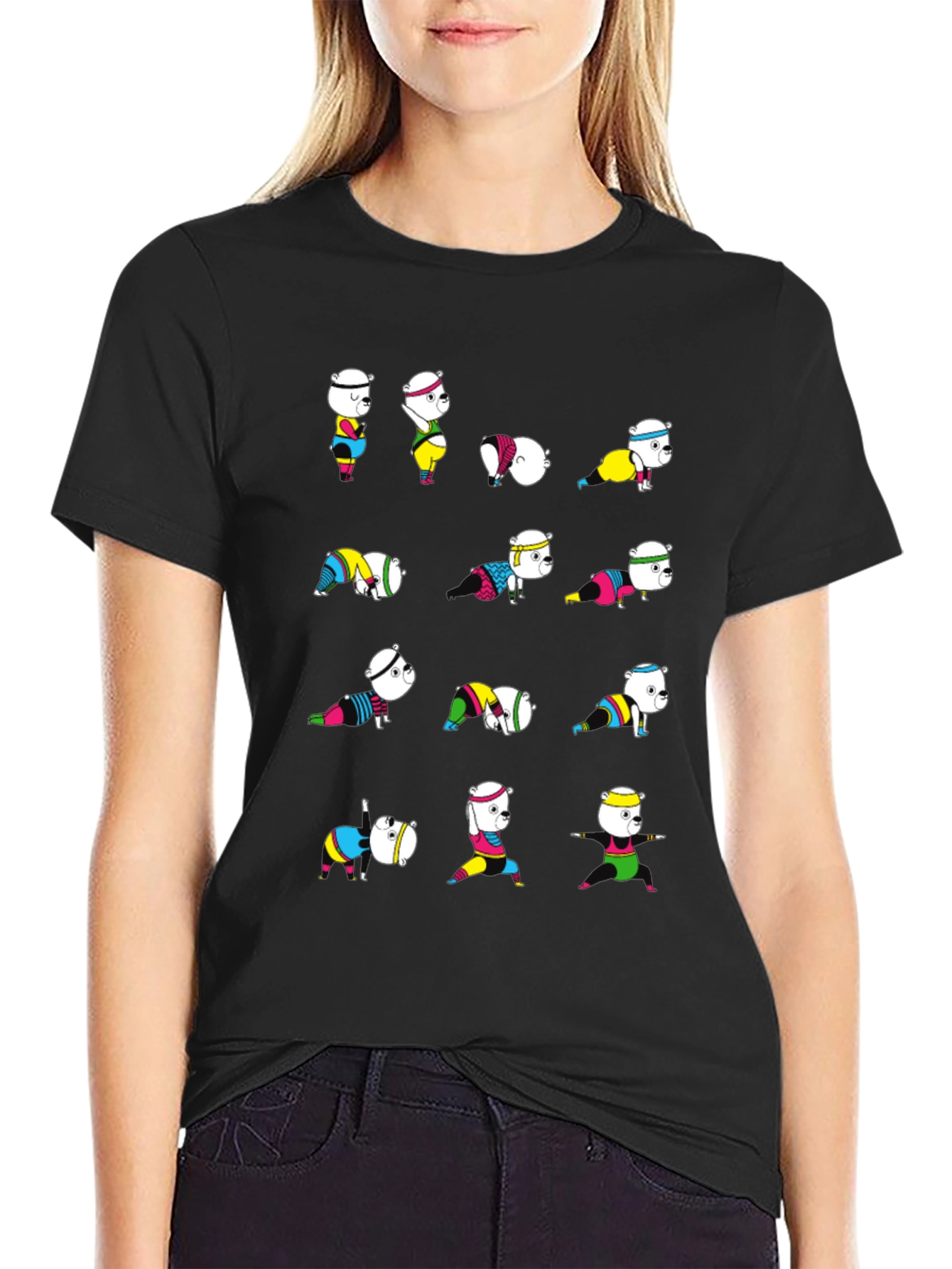 Yoga Bear Graphic Tee - Black Cotton Comfort