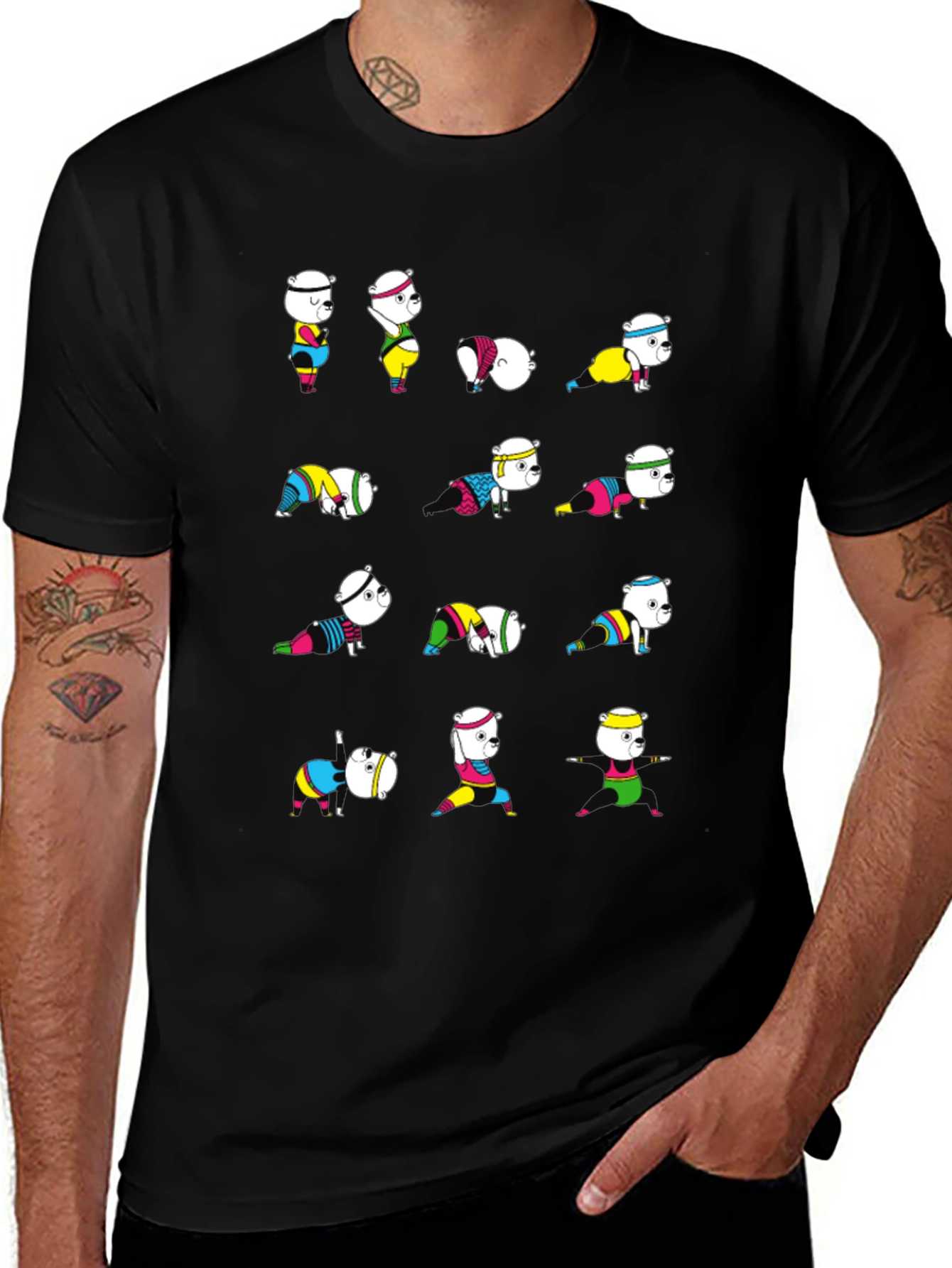 Yoga Bear Graphic Tee - Black Cotton Comfort