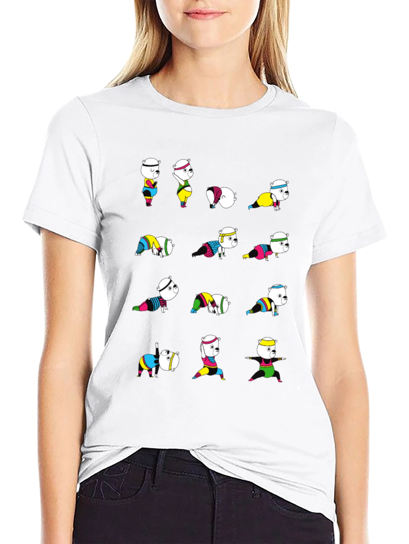 Yoga Bear Graphic Tee - Black Cotton Comfort