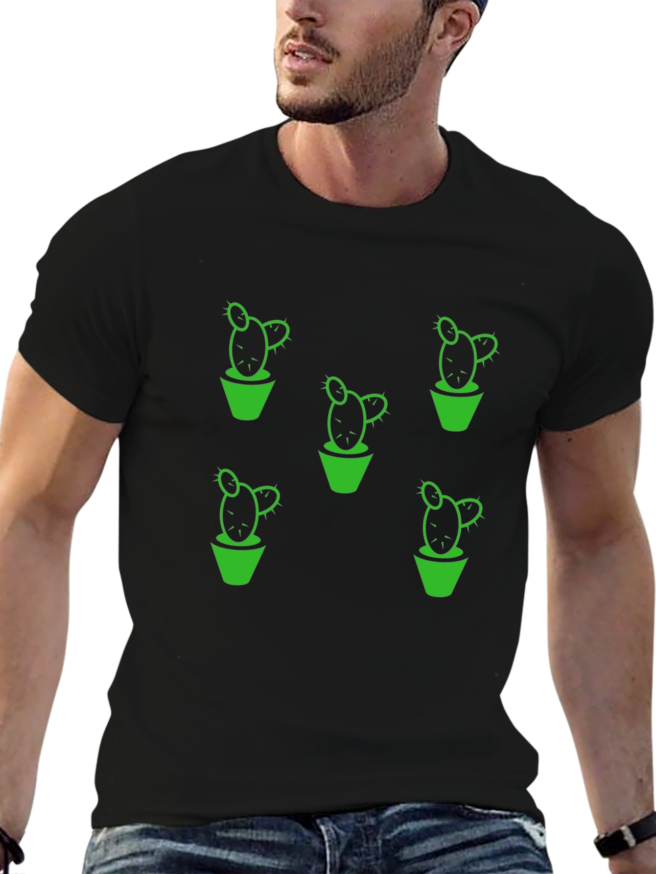Cactus Print T-Shirt - Black Graphic Tee