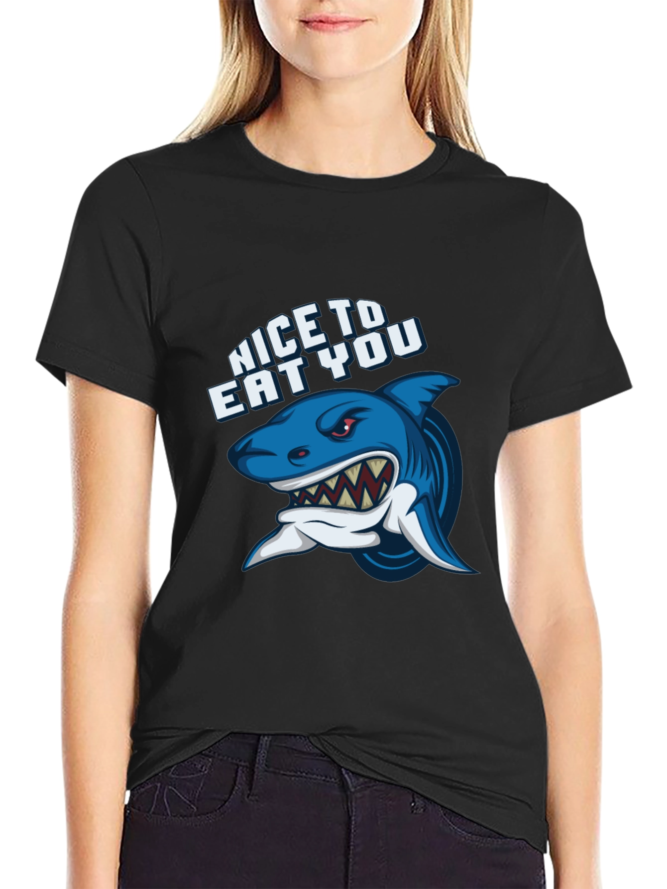 Shark Graphic Black T-Shirt - Nice to Eat You