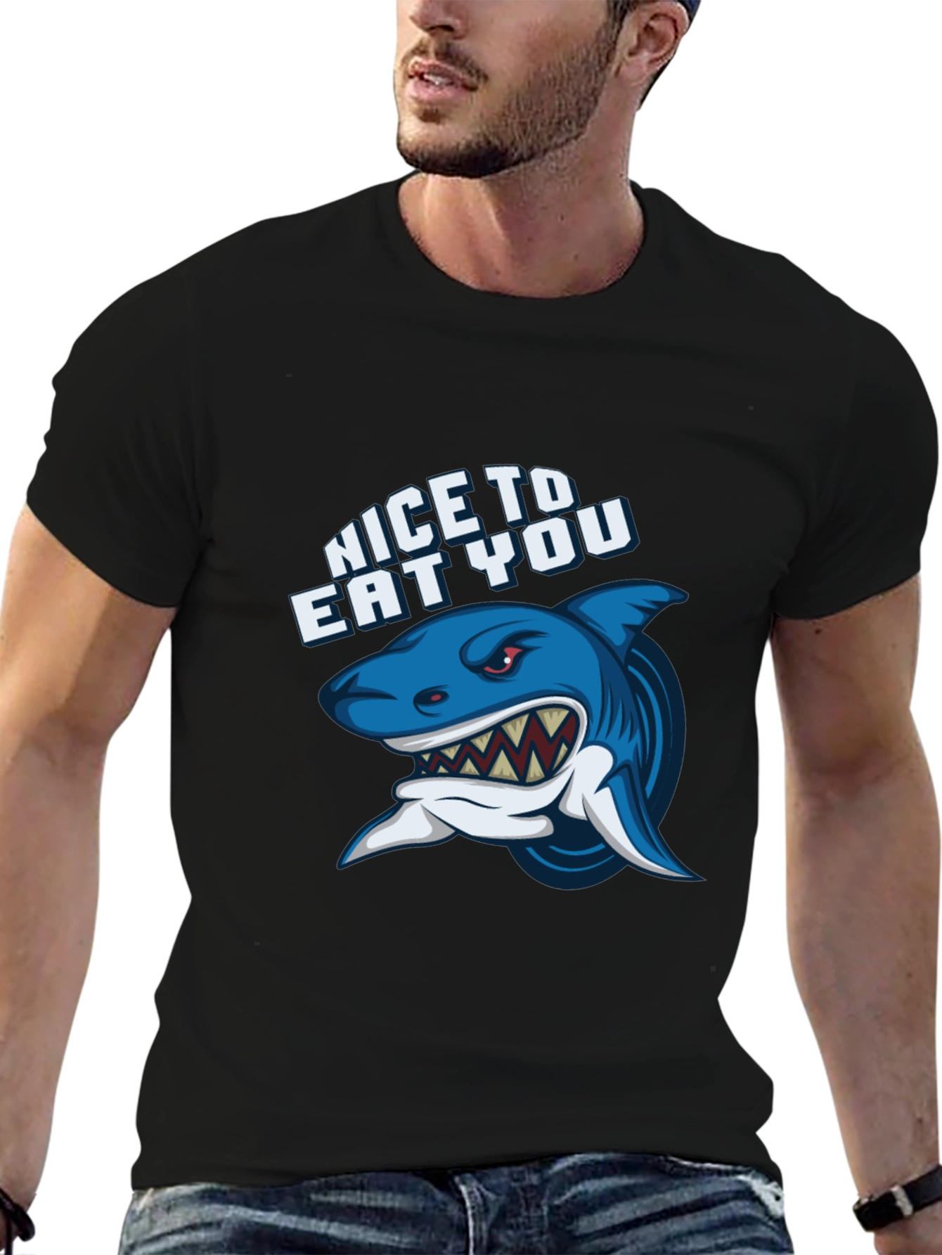 Shark Graphic Black T-Shirt - Nice to Eat You