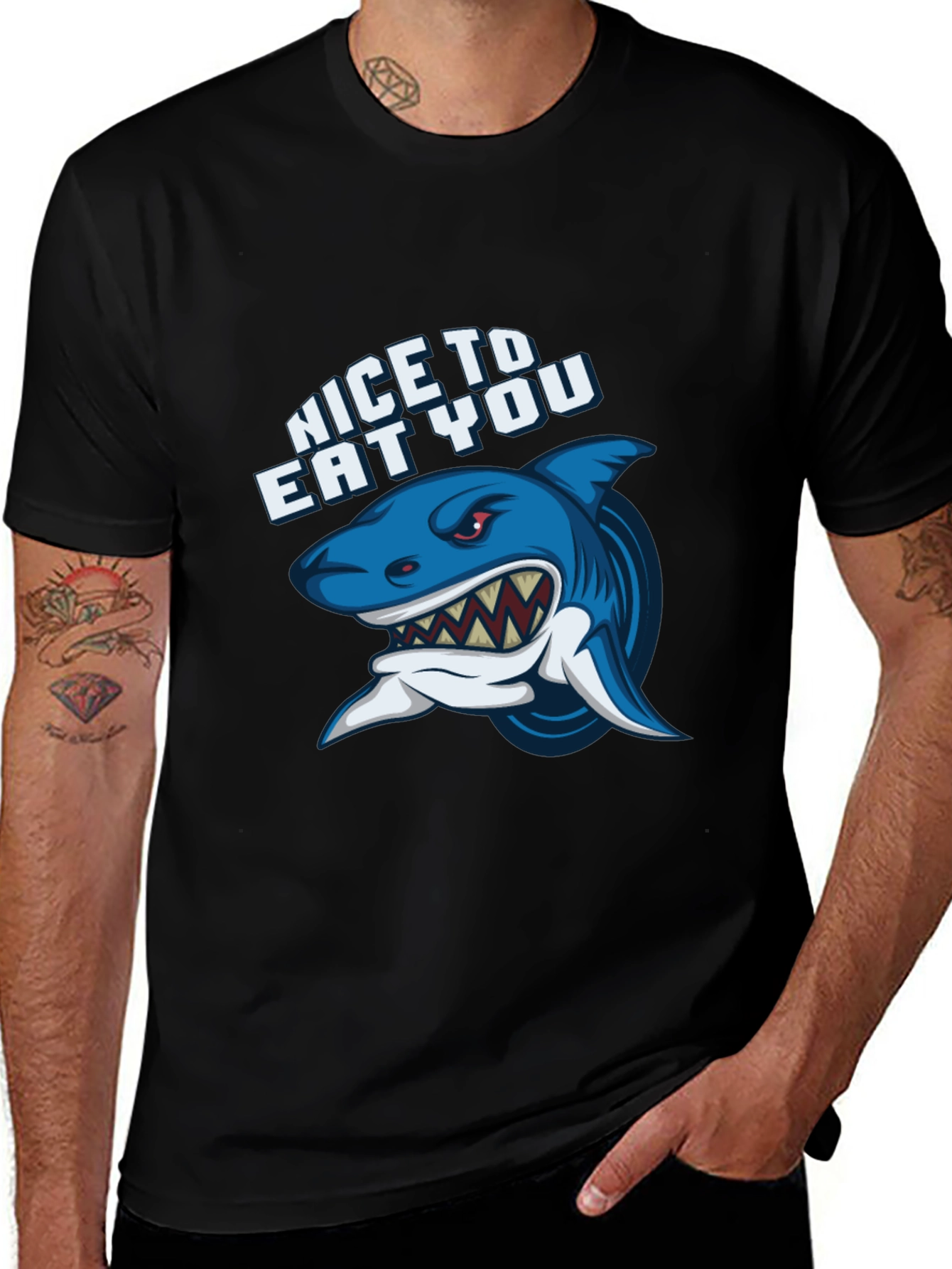 Shark Graphic Black T-Shirt - Nice to Eat You