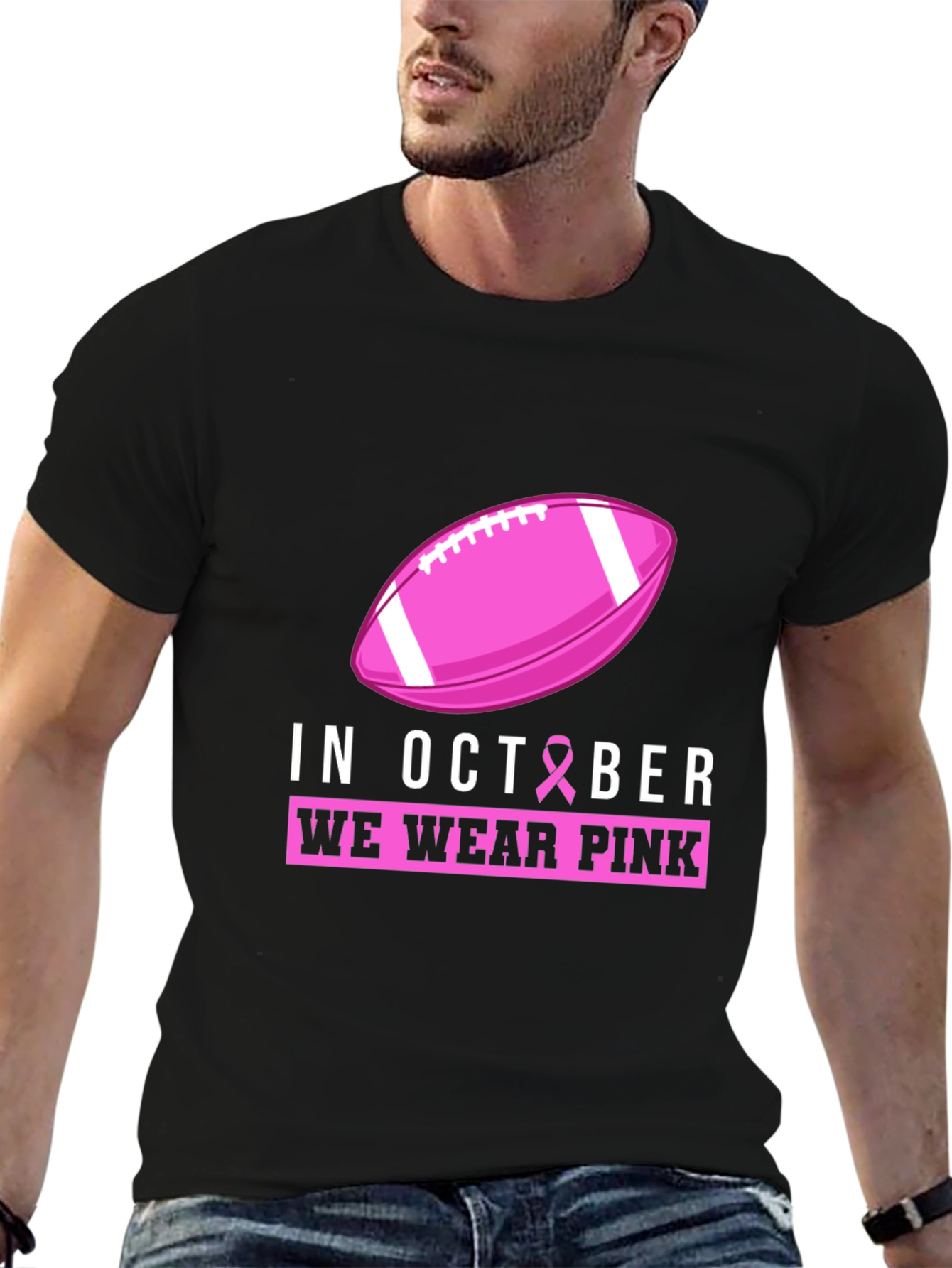 October Breast Cancer Awareness Pink Football T-Shirt