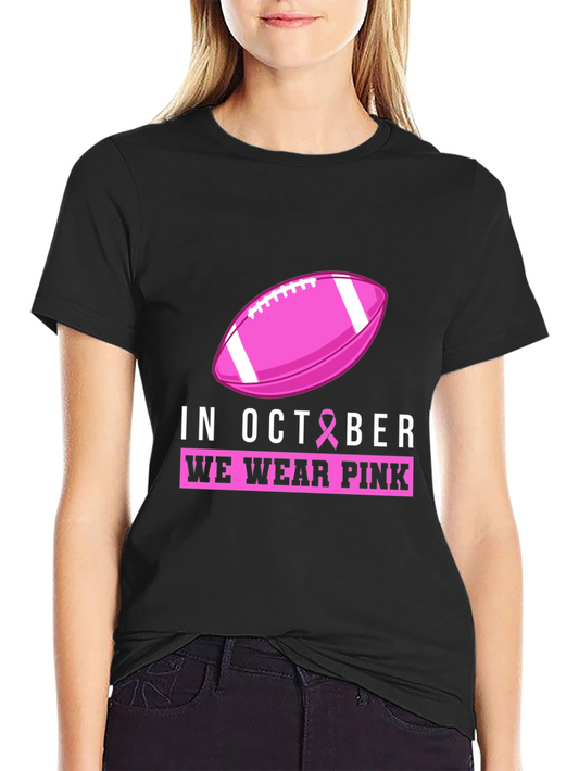 October Breast Cancer Awareness Pink Football T-Shirt