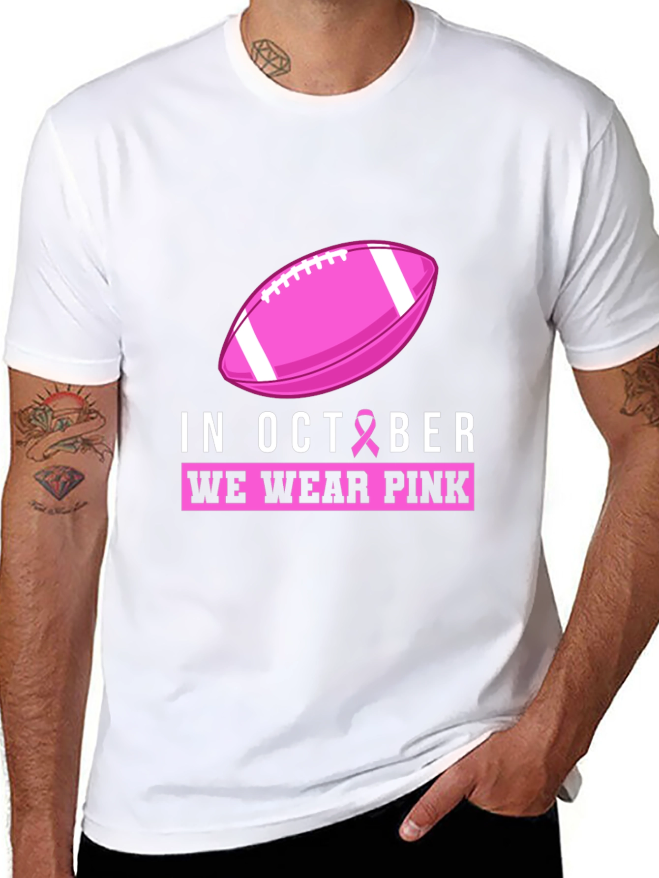 October Breast Cancer Awareness Pink Football T-Shirt