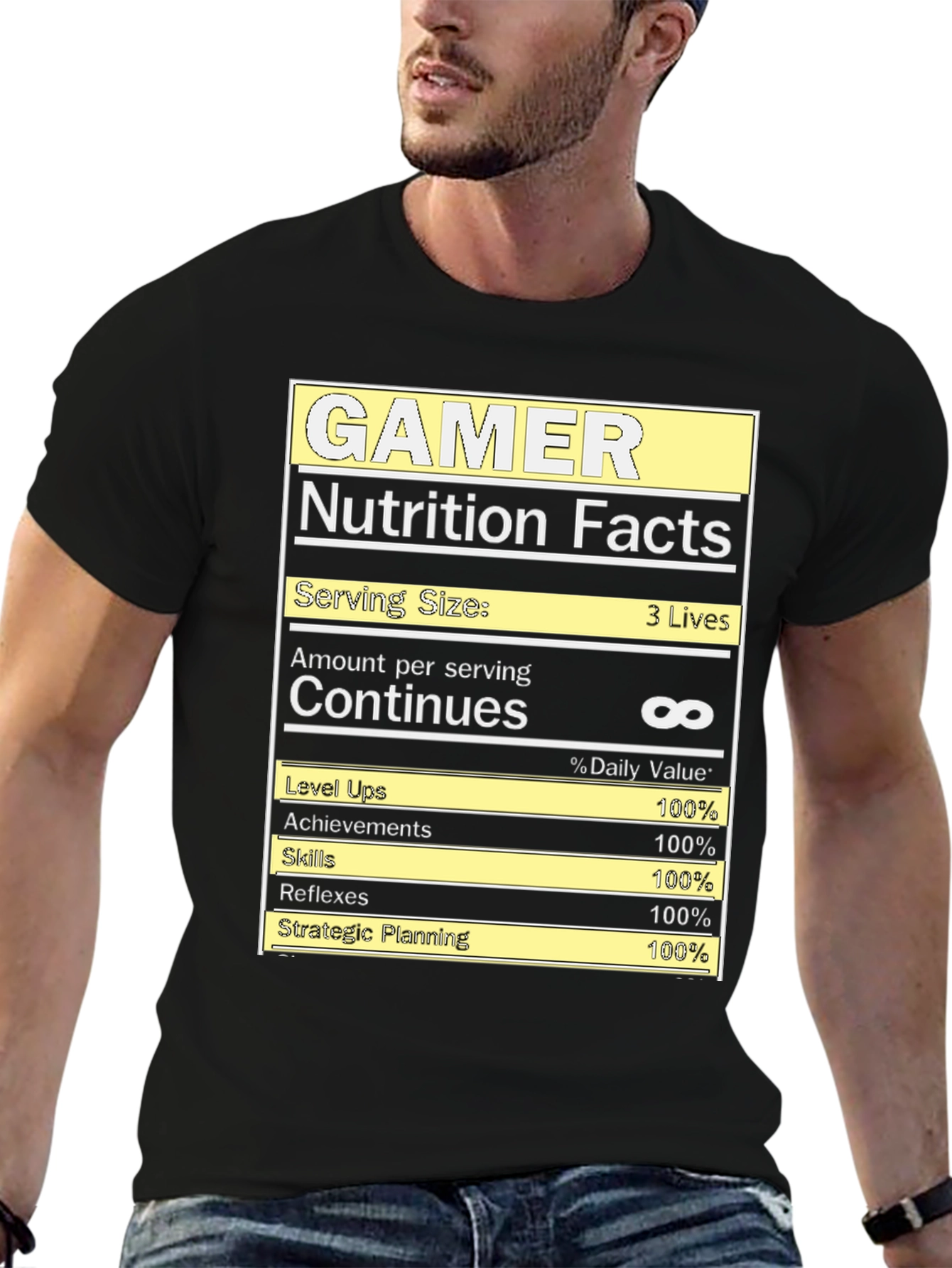 Gamer Nutrition Facts T-Shirt - Funny Gaming Tee