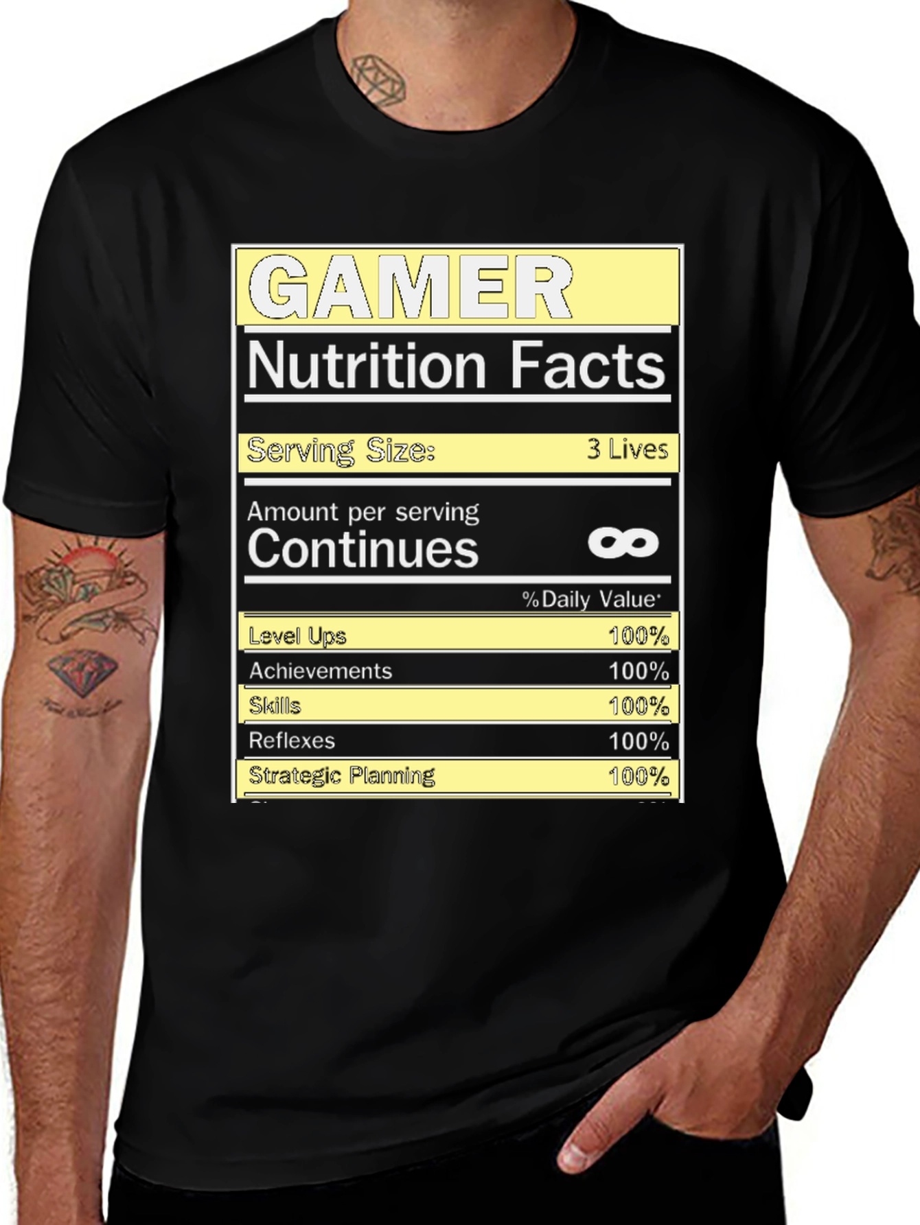 Gamer Nutrition Facts T-Shirt - Funny Gaming Tee