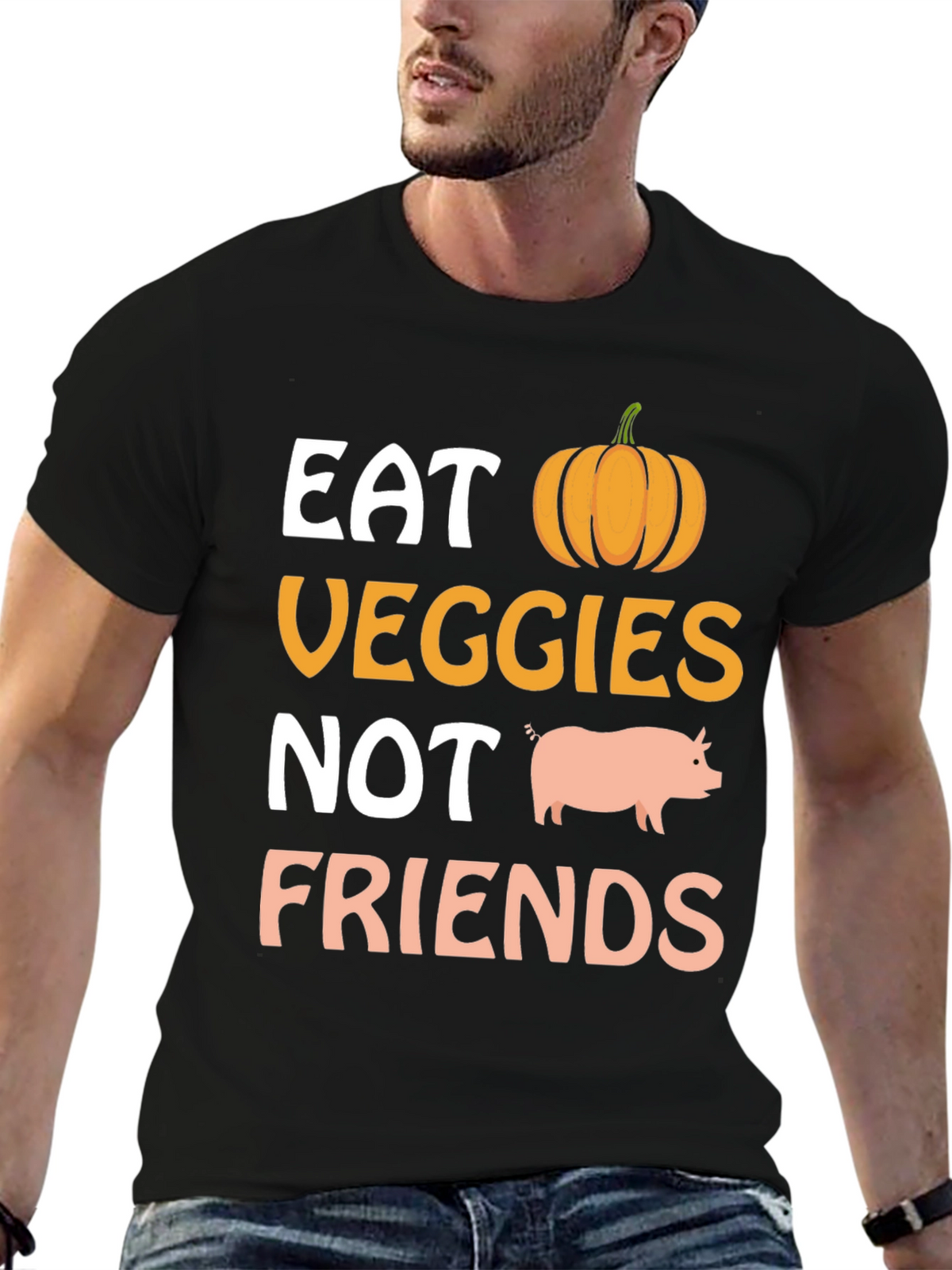 Eat Veggies Not Friends Vegan Graphic T-Shirt
