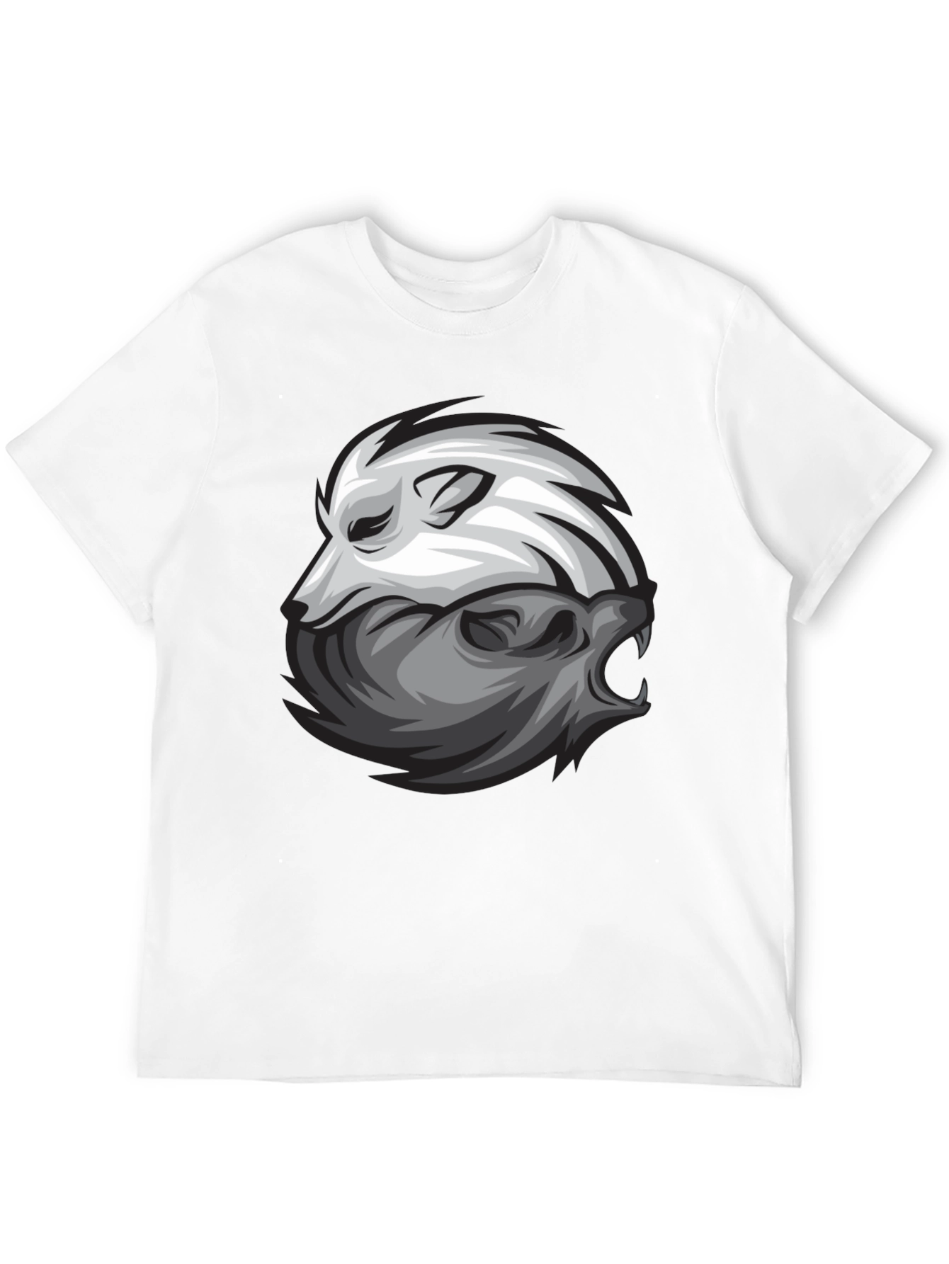 Yin Yang Wolf Graphic Print Black T-Shirt