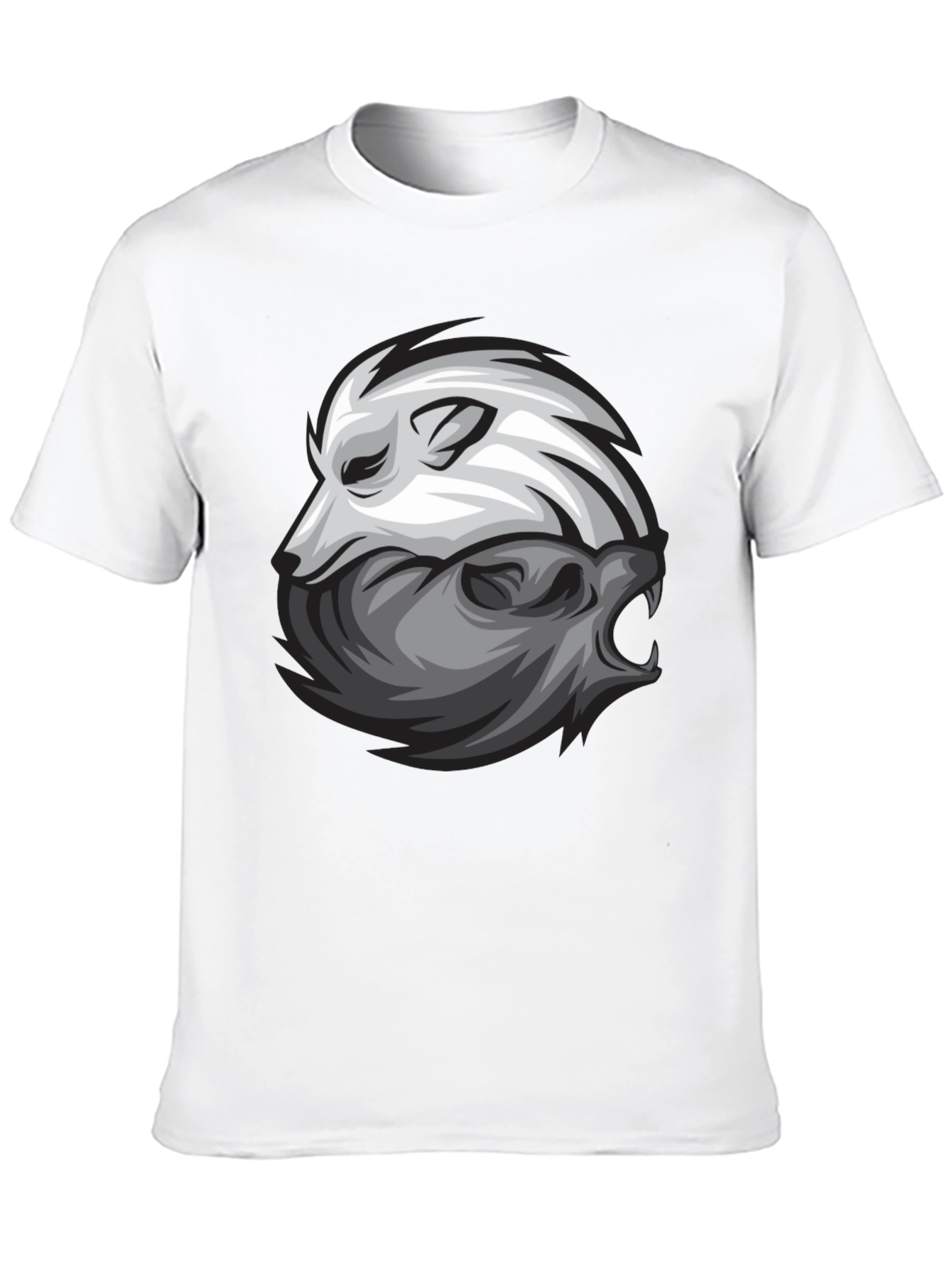 Yin Yang Wolf Graphic Print Black T-Shirt