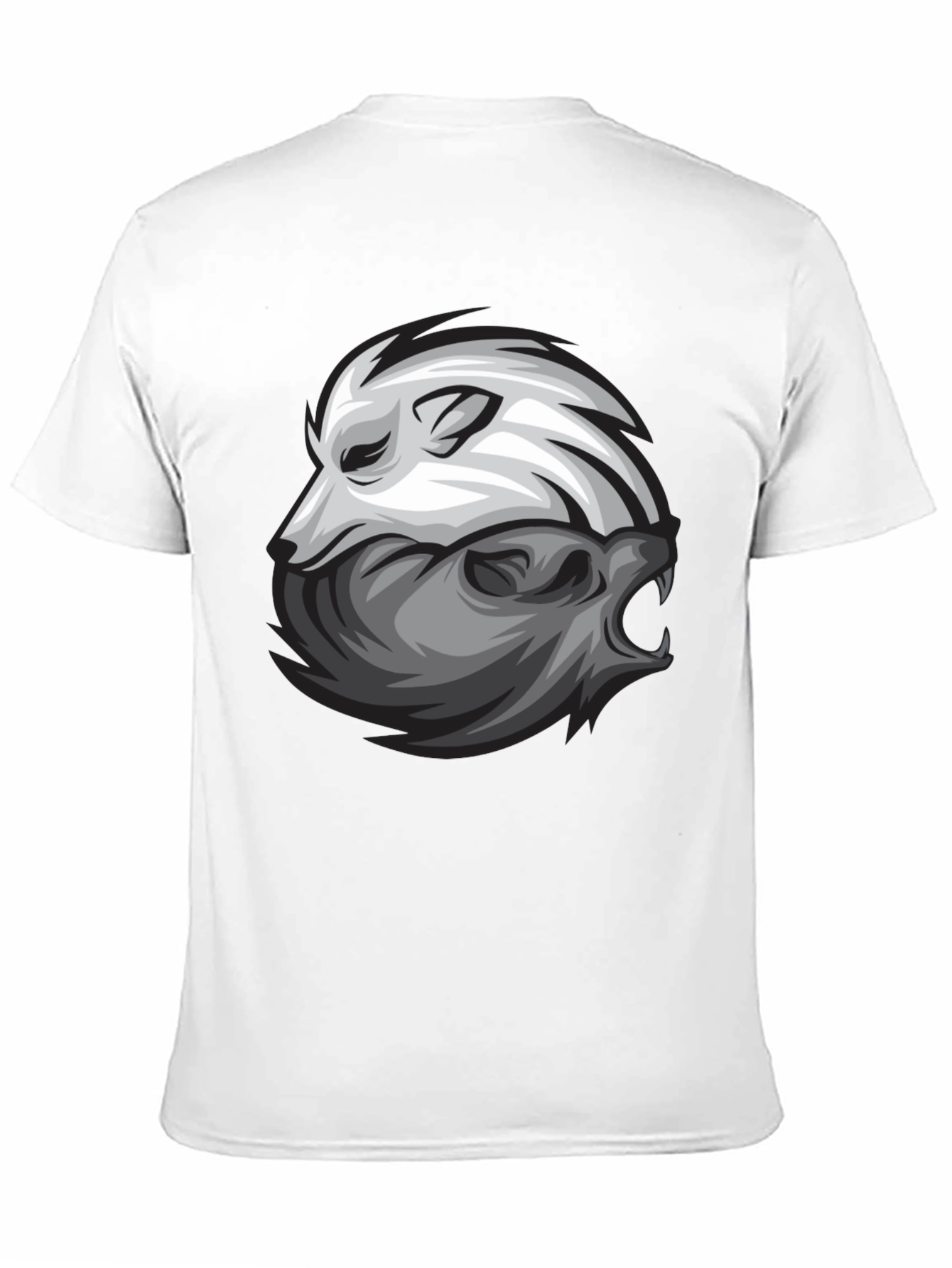 Yin Yang Wolf Graphic Print Black T-Shirt