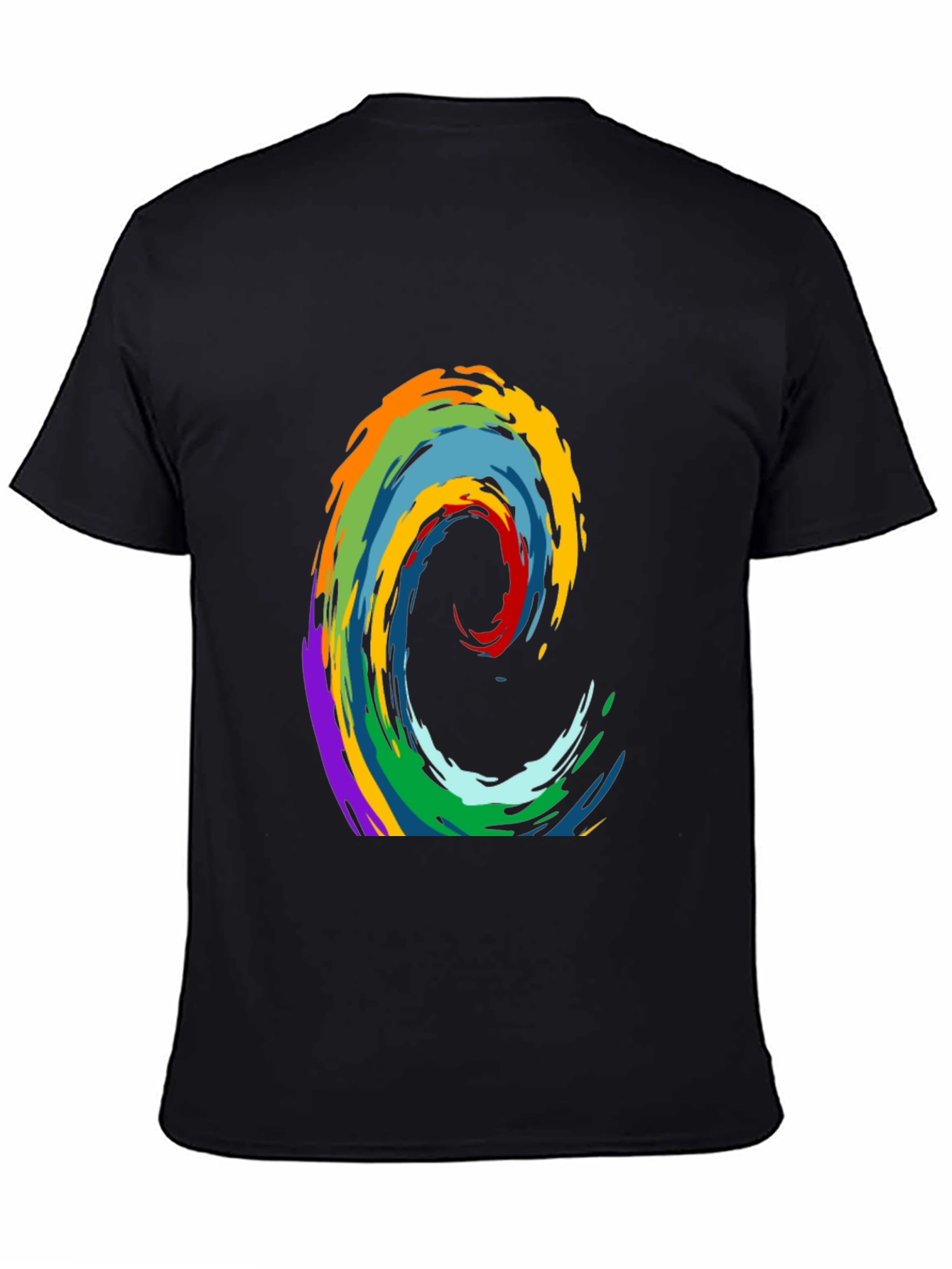 Rainbow Wave Graphic Print Black T-Shirt