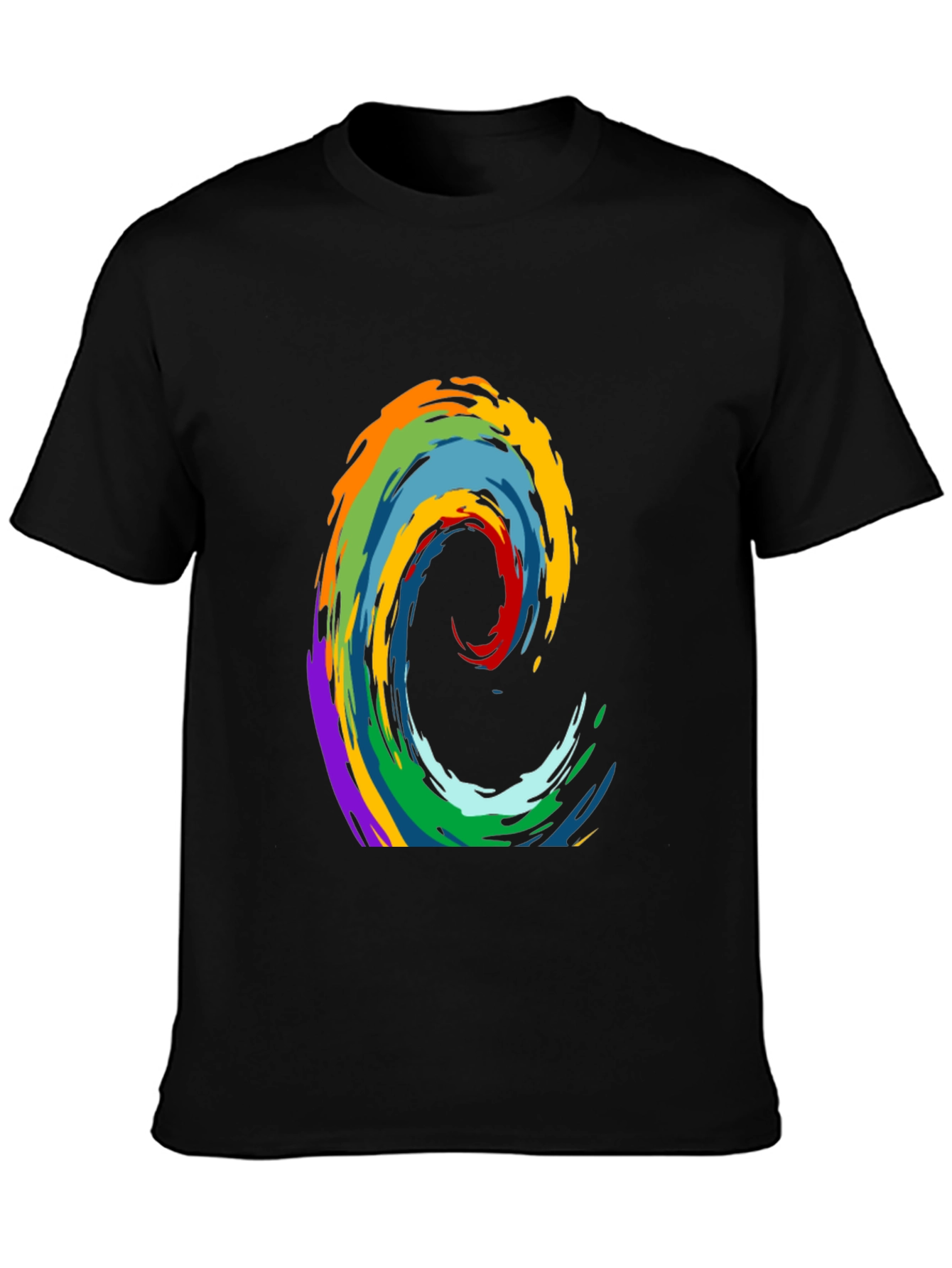 Rainbow Wave Graphic Print Black T-Shirt