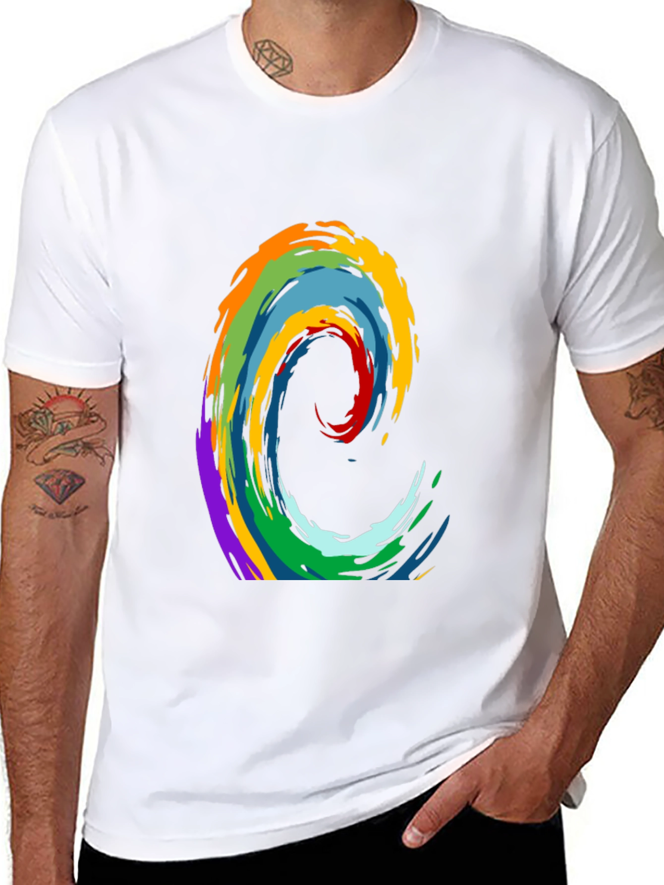 Rainbow Wave Graphic Print Black T-Shirt