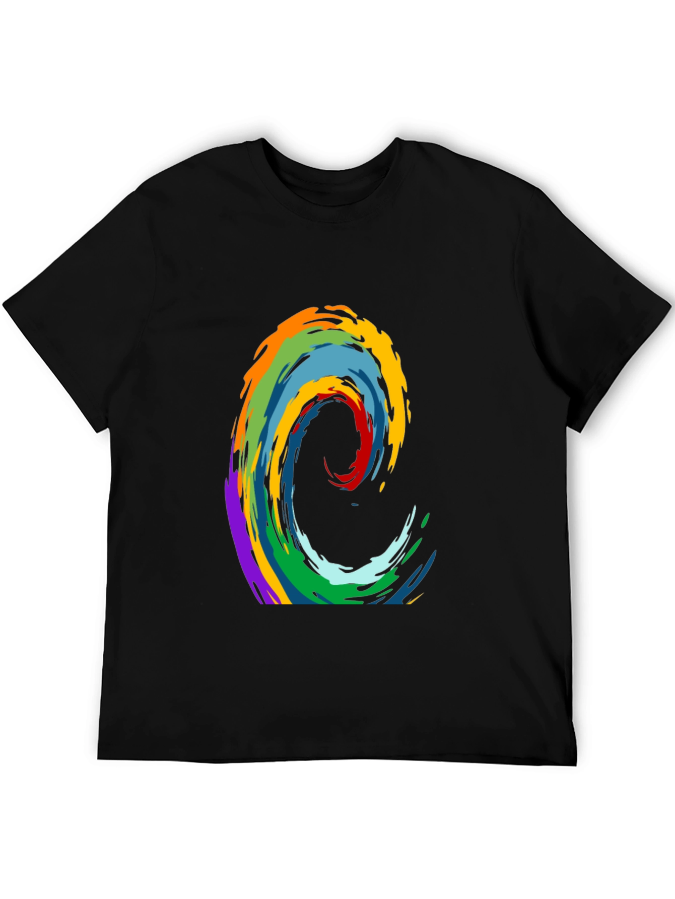 Rainbow Wave Graphic Print Black T-Shirt