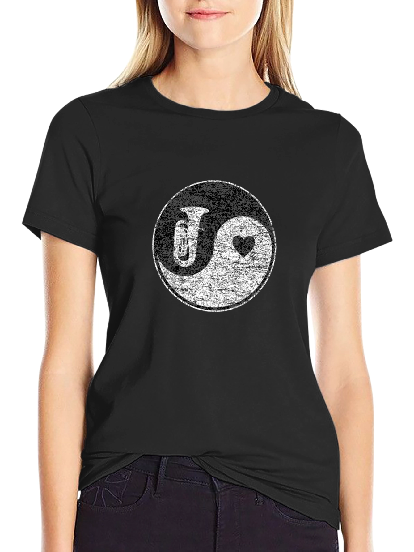 Yin Yang Tuba & Heart Graphic Tee - Black