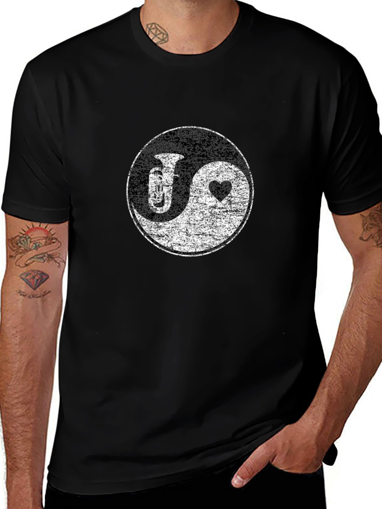 Yin Yang Tuba & Heart Graphic Tee - Black