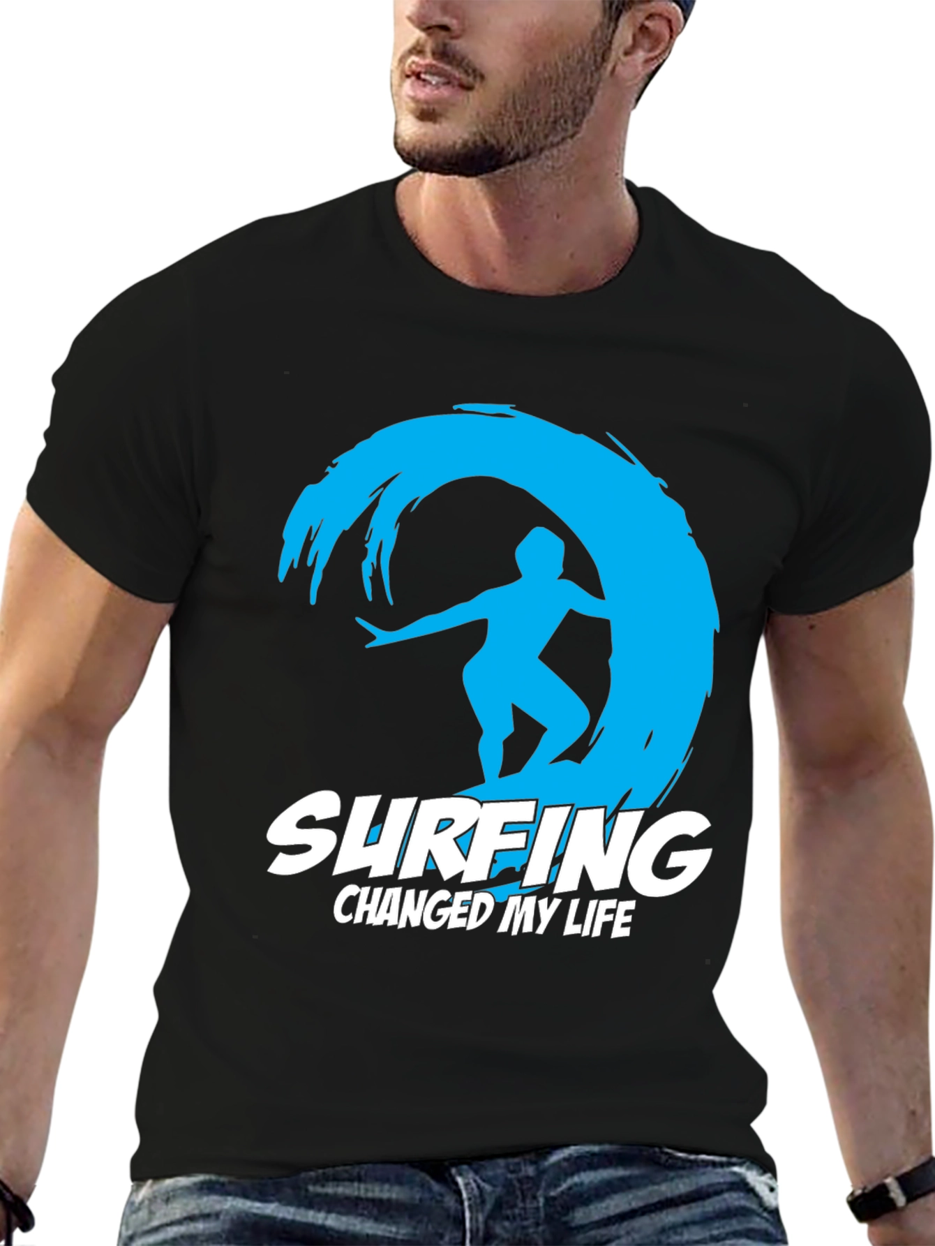 Surfing Changed My Life Black Graphic Tee