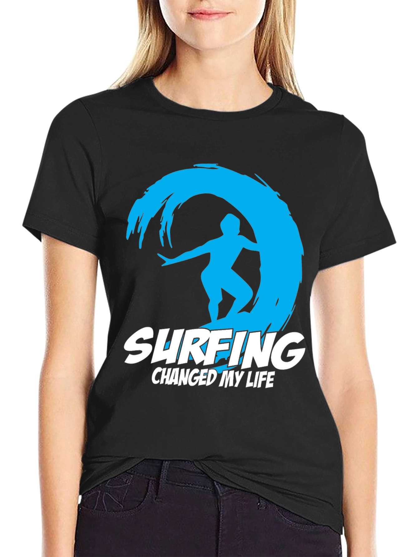Surfing Changed My Life Black Graphic Tee