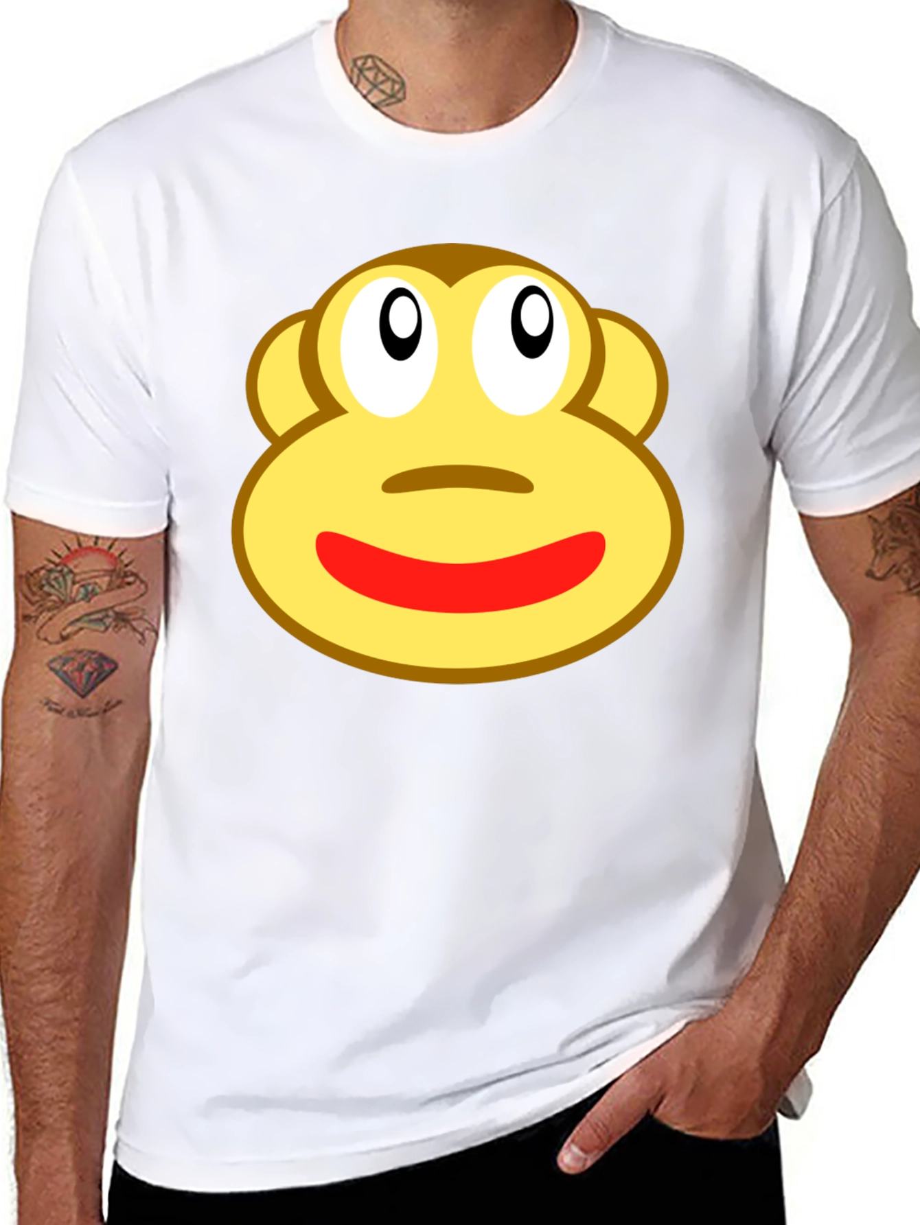 Funny Sock Monkey Face Graphic Black T-Shirt