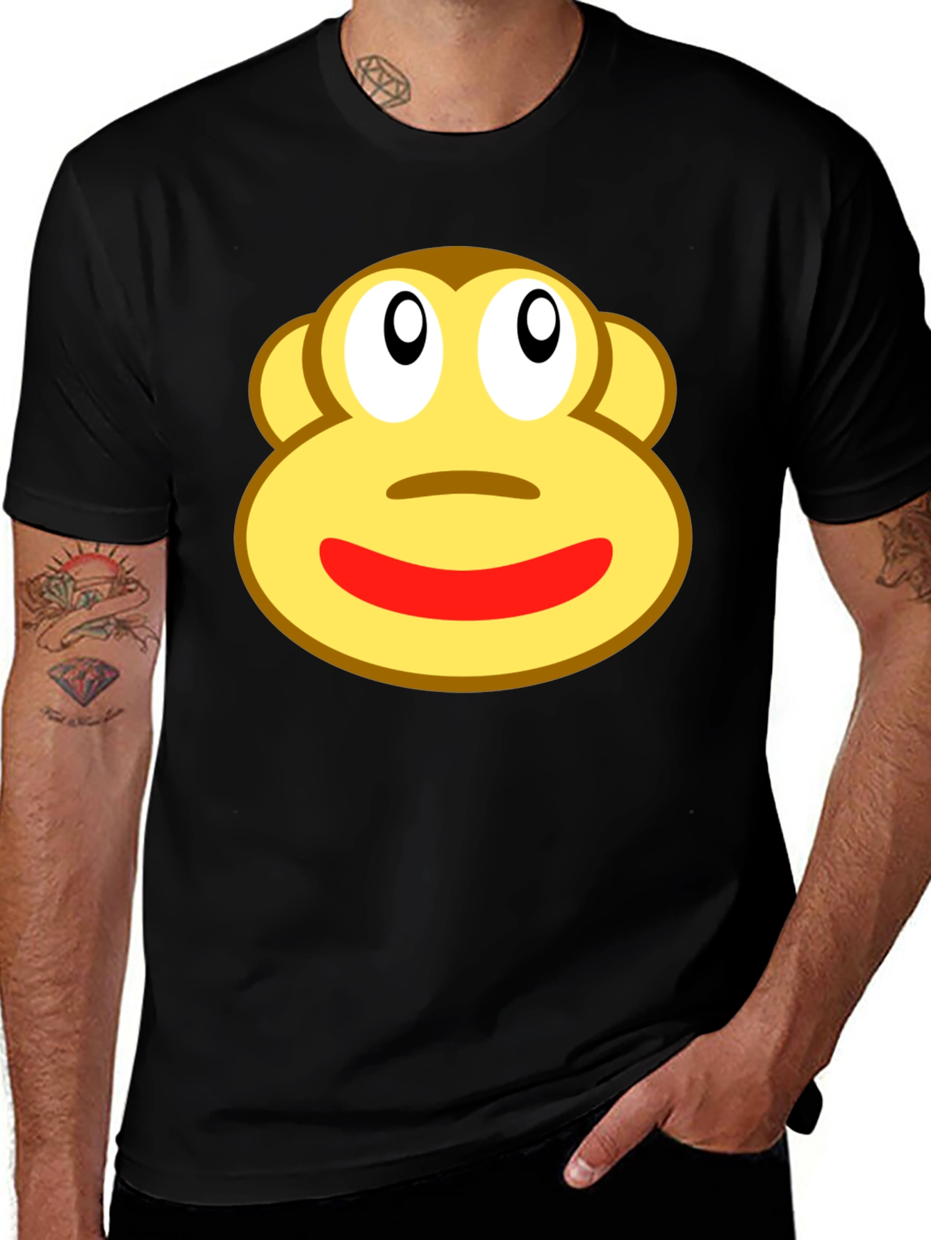 Funny Sock Monkey Face Graphic Black T-Shirt