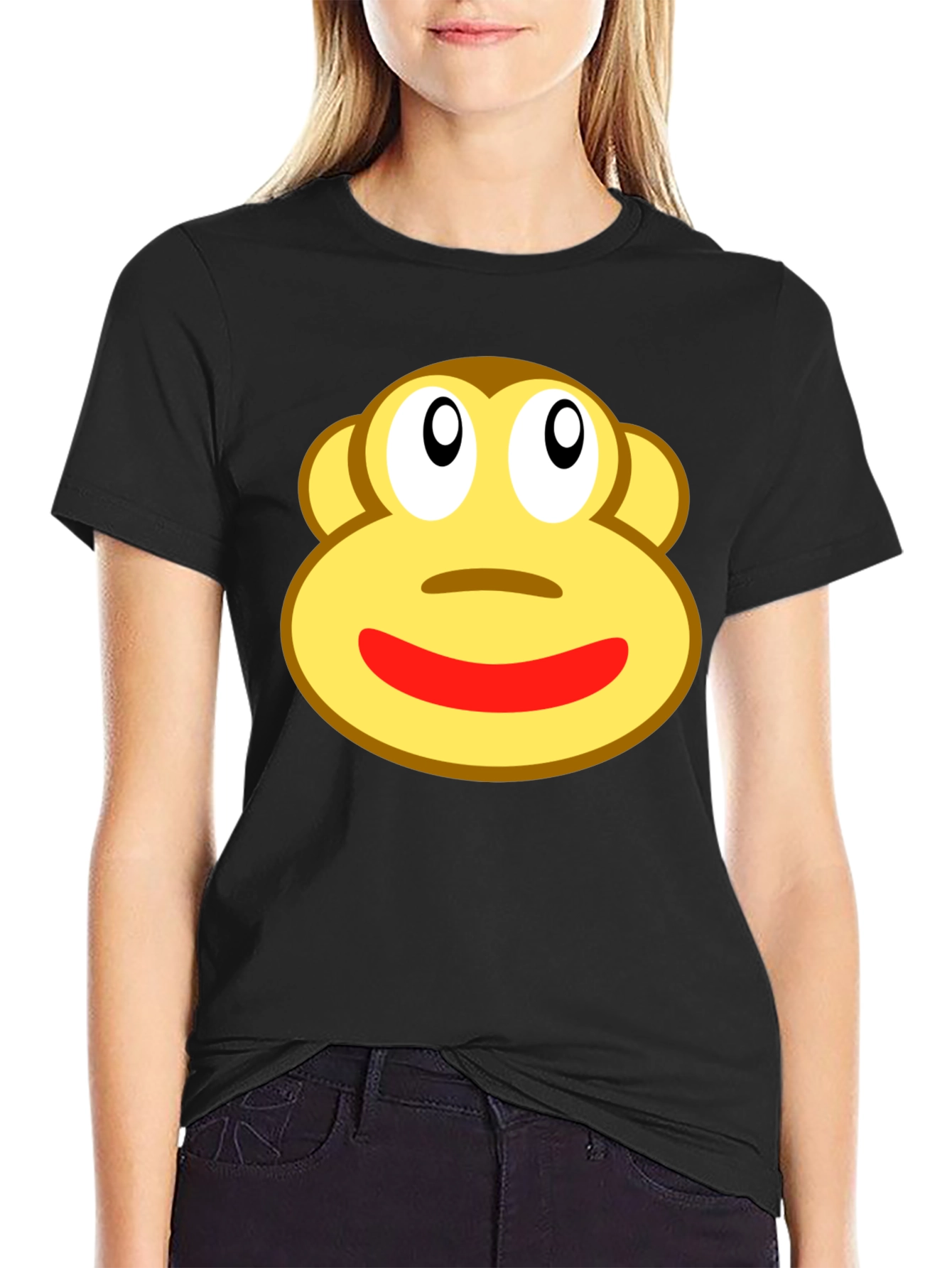 Funny Sock Monkey Face Graphic Black T-Shirt